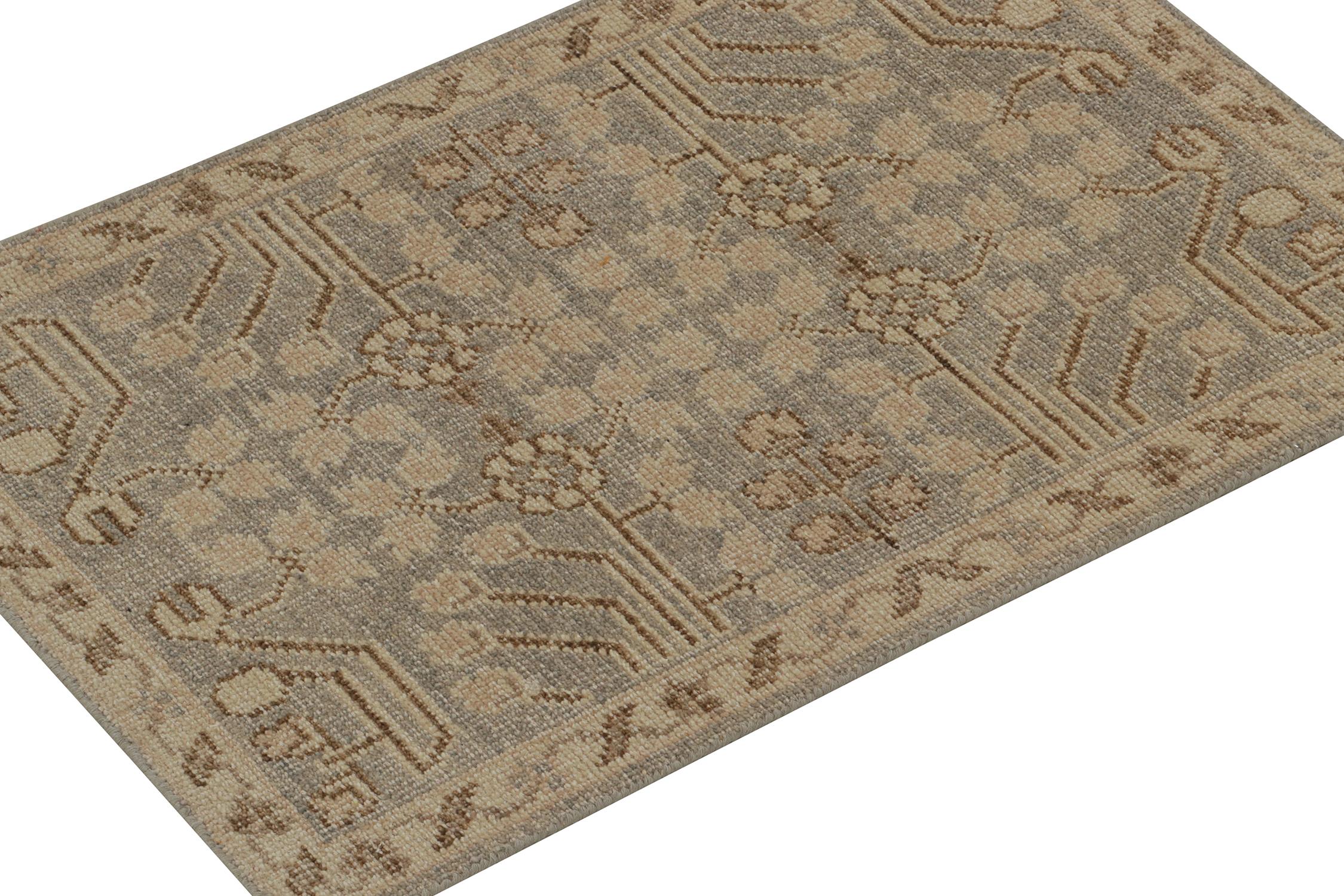 Indian Rug & Kilim Distressed Khotan style rug in Gray with Beige-Brown Classic Pattern For Sale