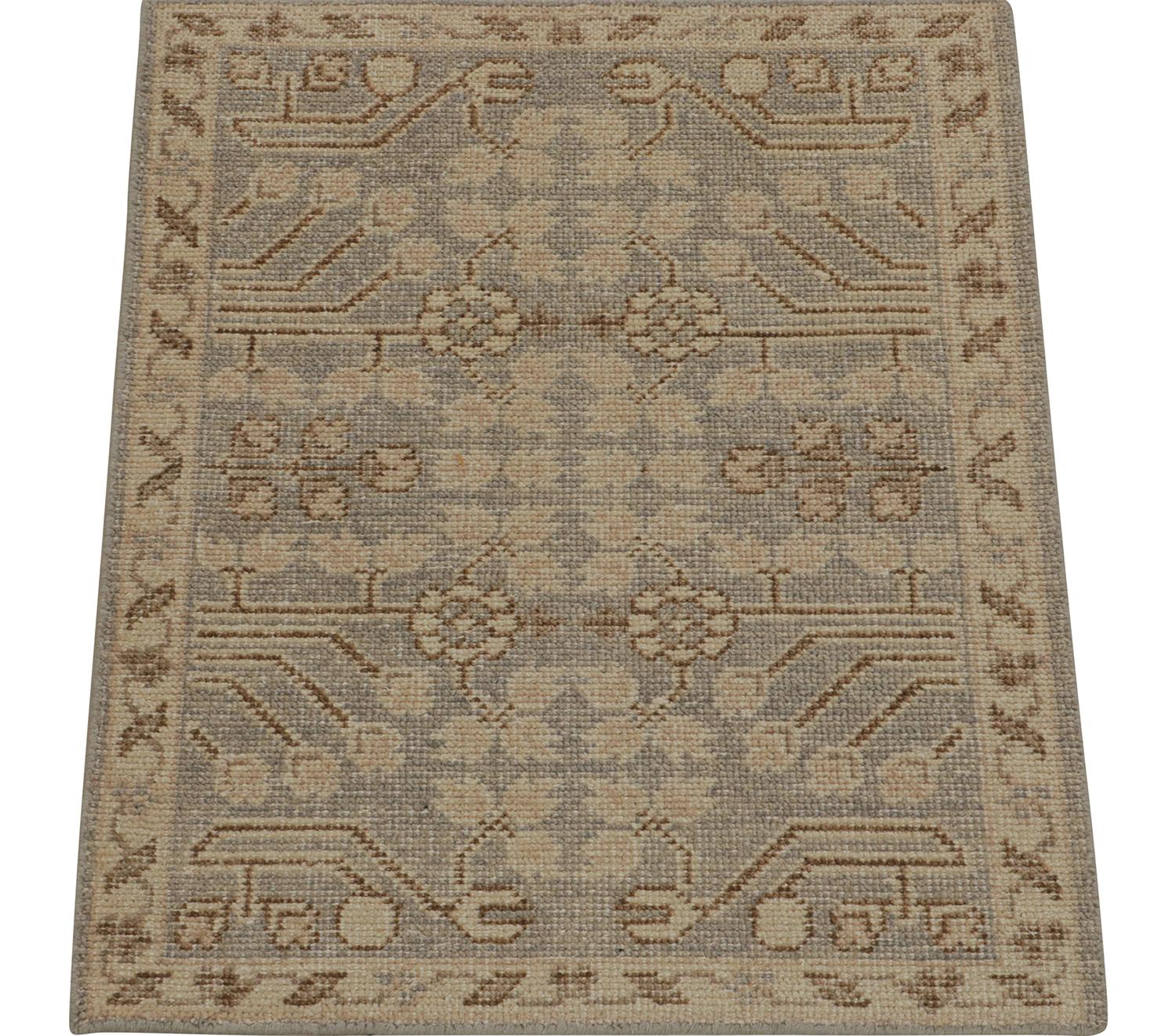 Hand-Knotted Rug & Kilim Distressed Khotan style rug in Gray with Beige-Brown Classic Pattern For Sale