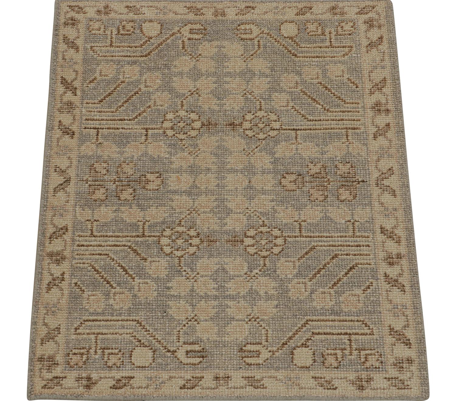 Hand-Knotted Rug & Kilim Distressed Khotan style rug in Gray with Beige-Brown Classic Pattern For Sale
