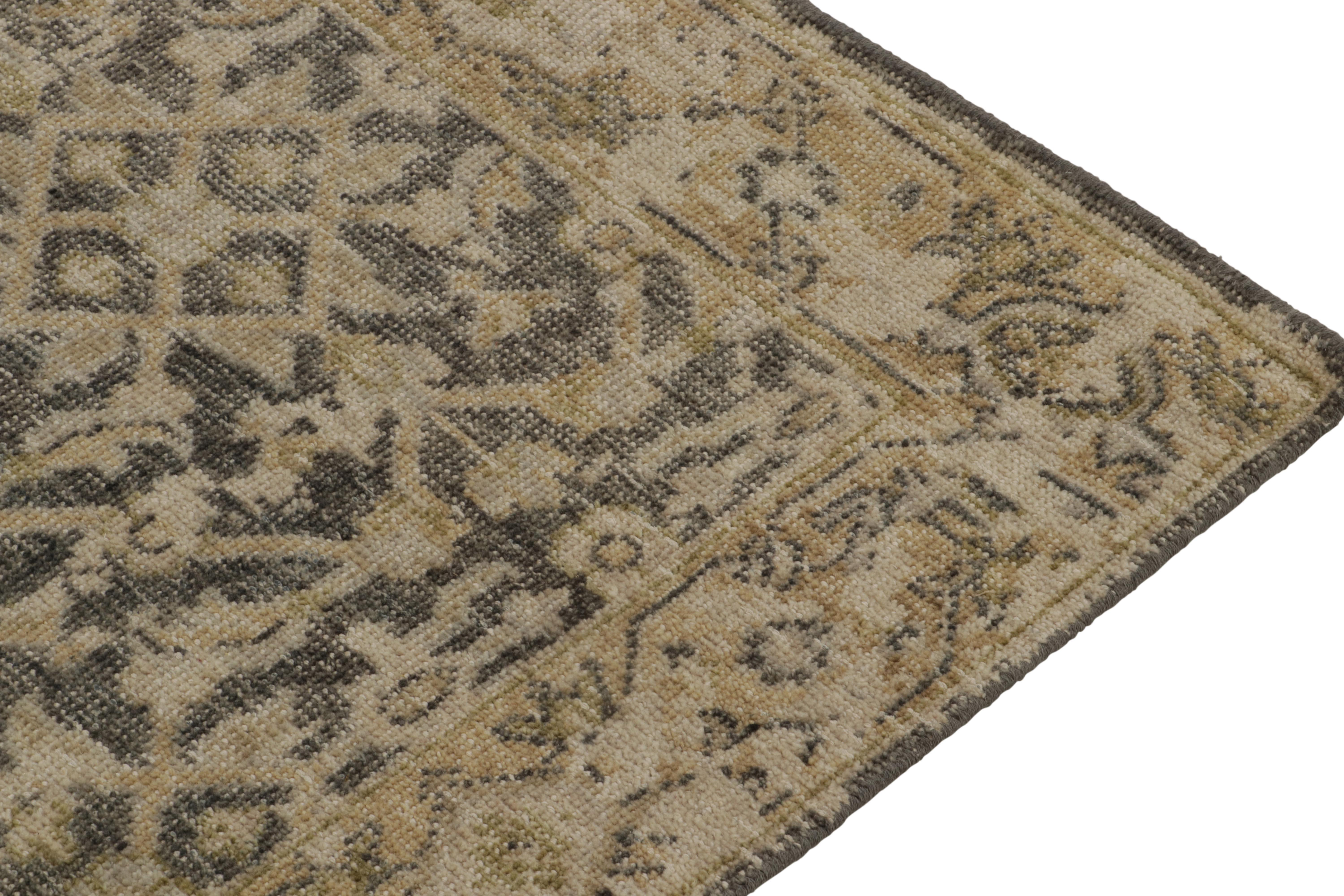 Rug & Kilim Distressed Persian Style Runner in Black & Beige Herati Pattern In New Condition For Sale In Long Island City, NY