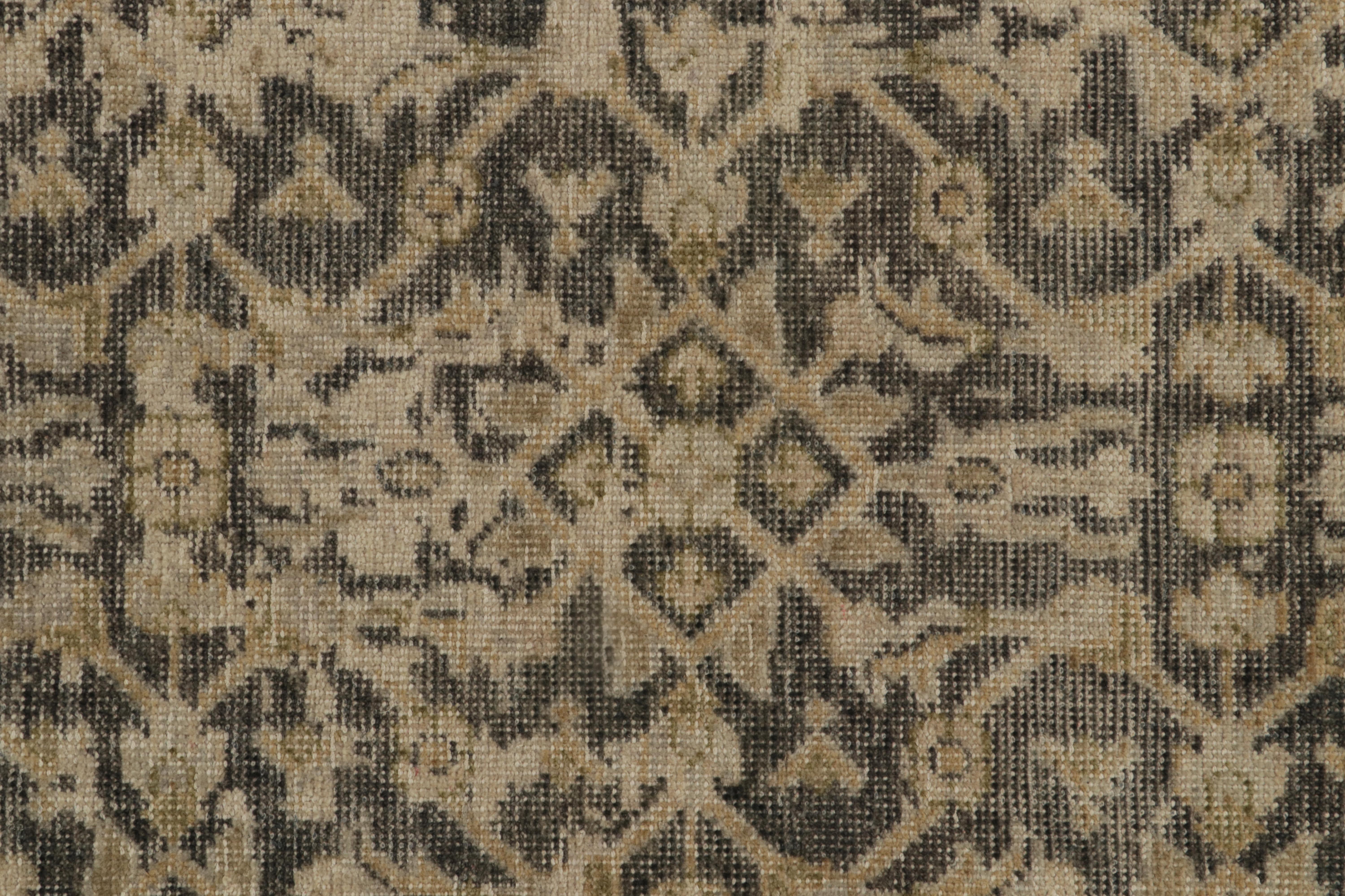 Contemporary Rug & Kilim Distressed Persian Style Runner in Black & Beige Herati Pattern For Sale