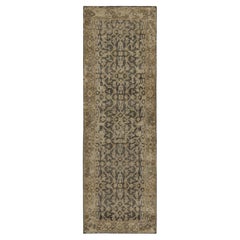 Rug & Kilim Distressed Persian Style Runner in Black & Beige Herati Pattern