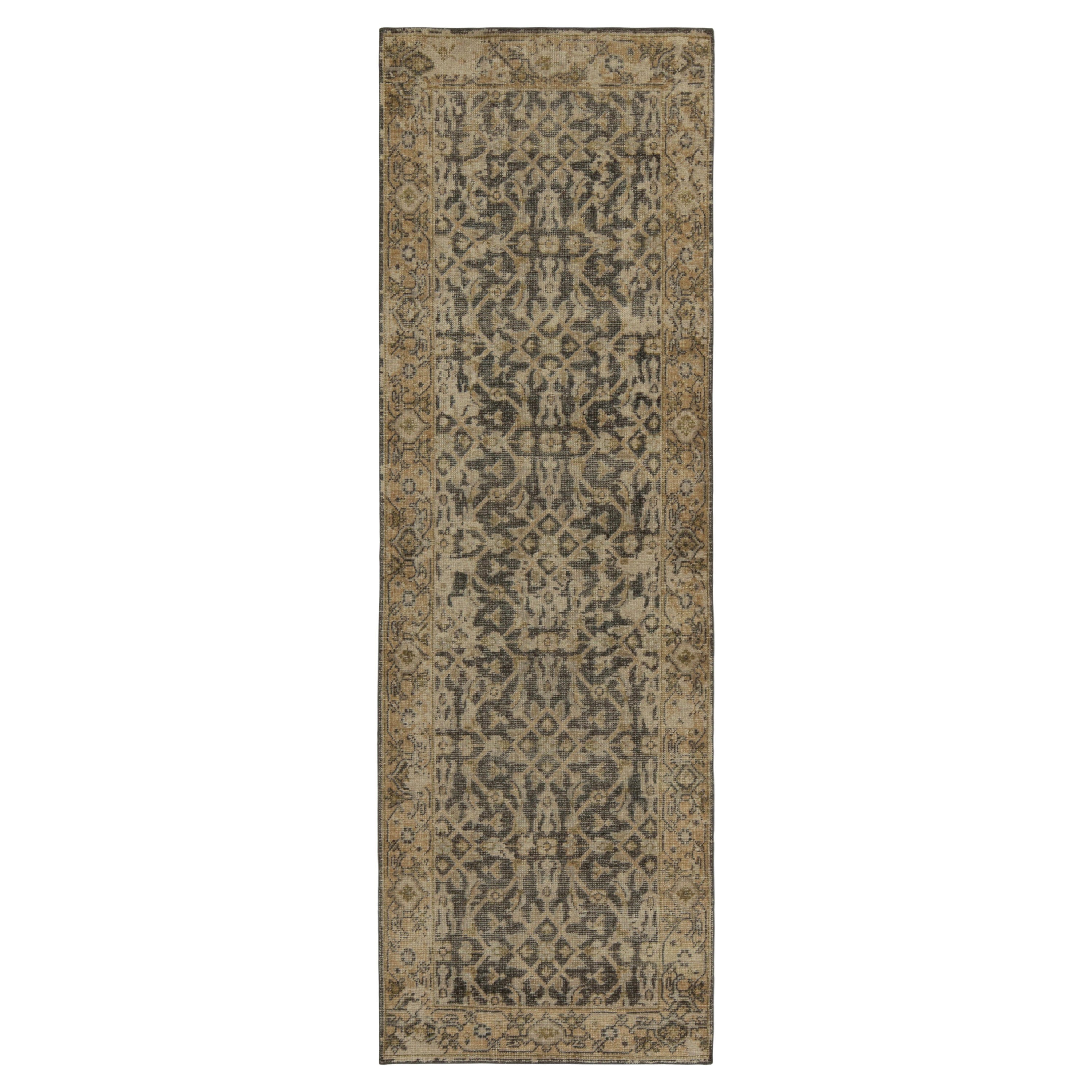 Rug & Kilim Distressed Persian Style Runner in Black & Beige Herati Pattern