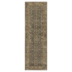 Rug & Kilim Distressed Persian Style Runner in Black & Beige Herati Pattern