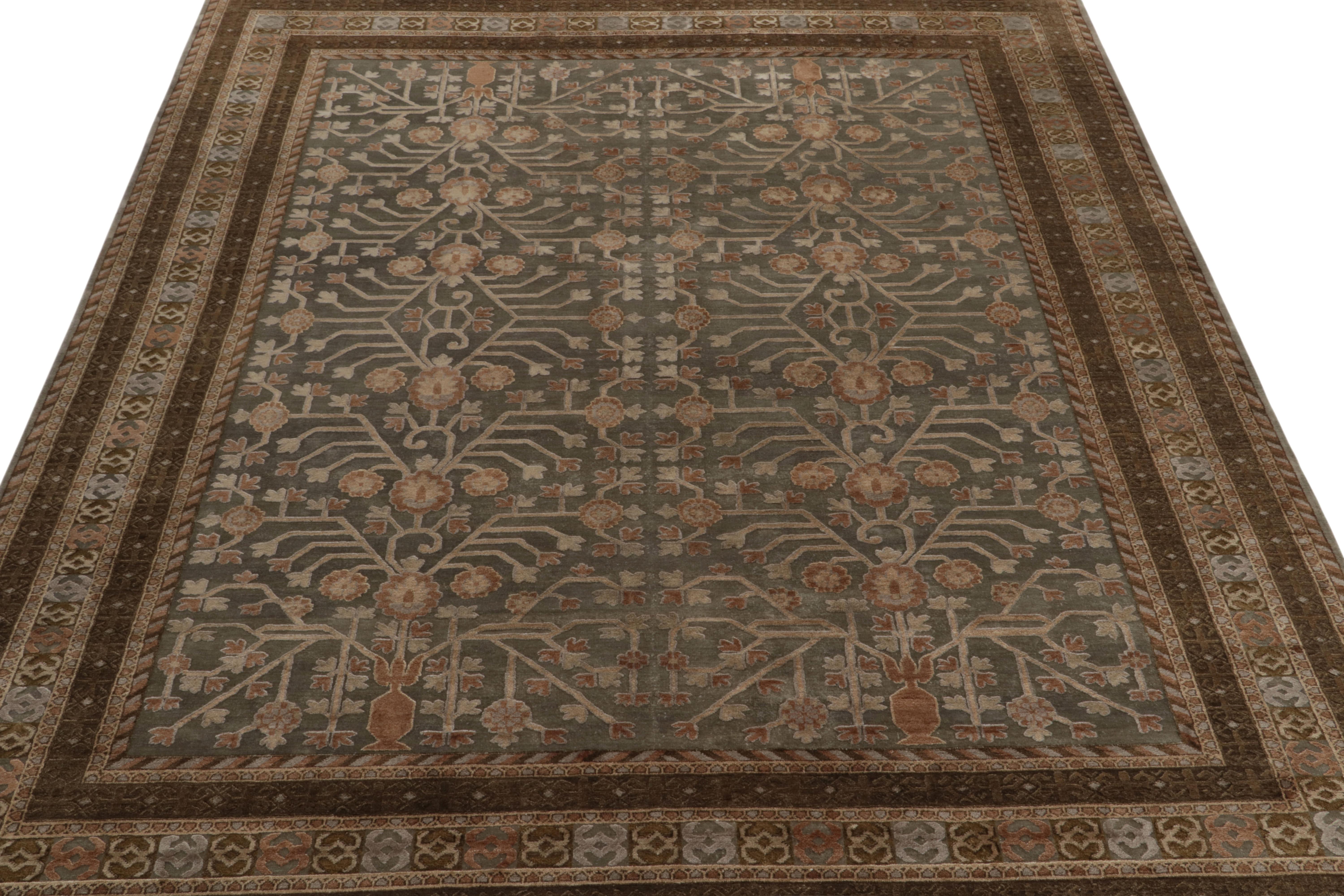 Indian Rug & Kilim Khotan Style Rug in Grey-Blue and Beige-Brown Pomegranate Pattern For Sale