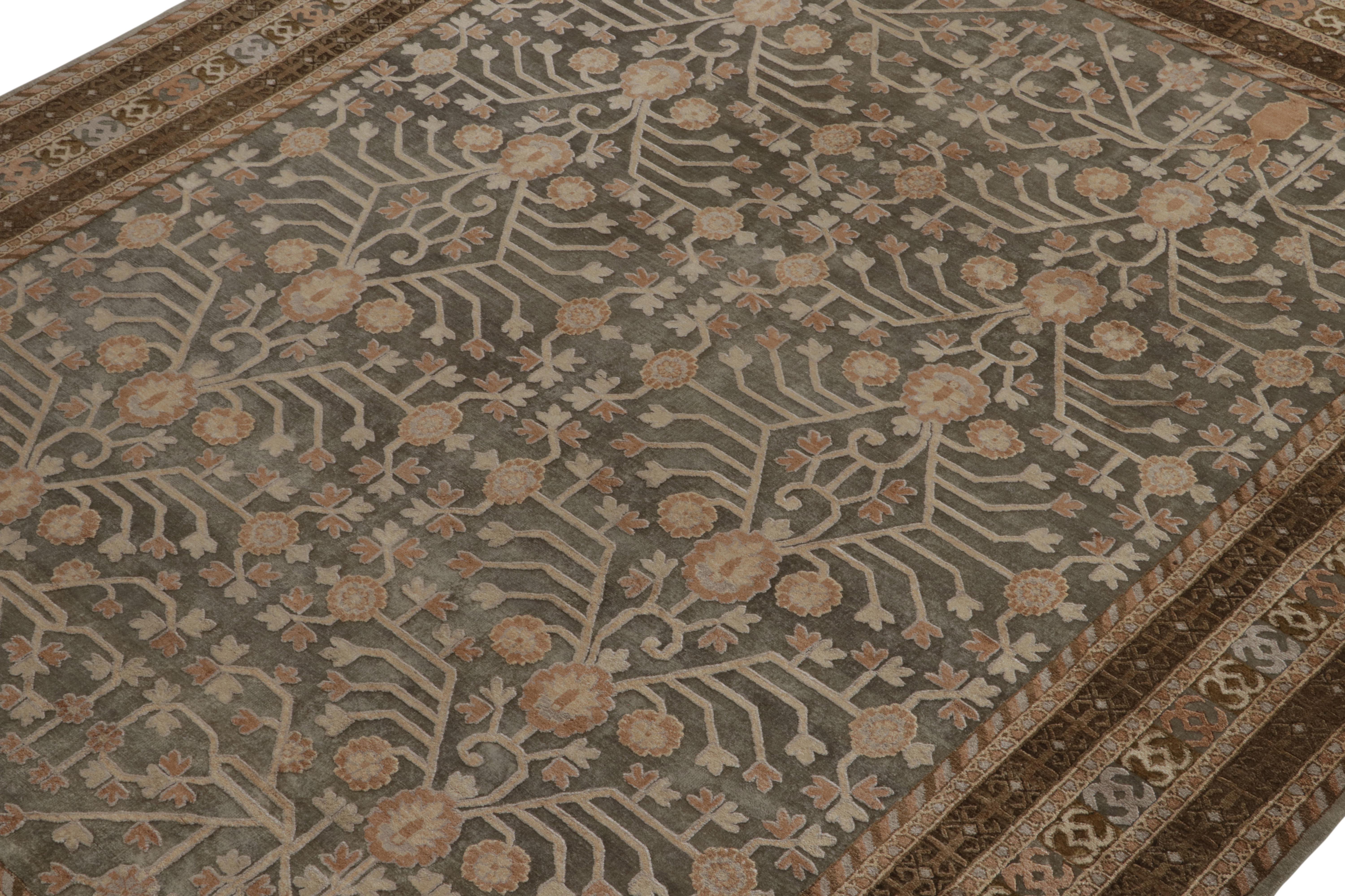 Hand-Knotted Rug & Kilim Khotan Style Rug in Grey-Blue and Beige-Brown Pomegranate Pattern For Sale
