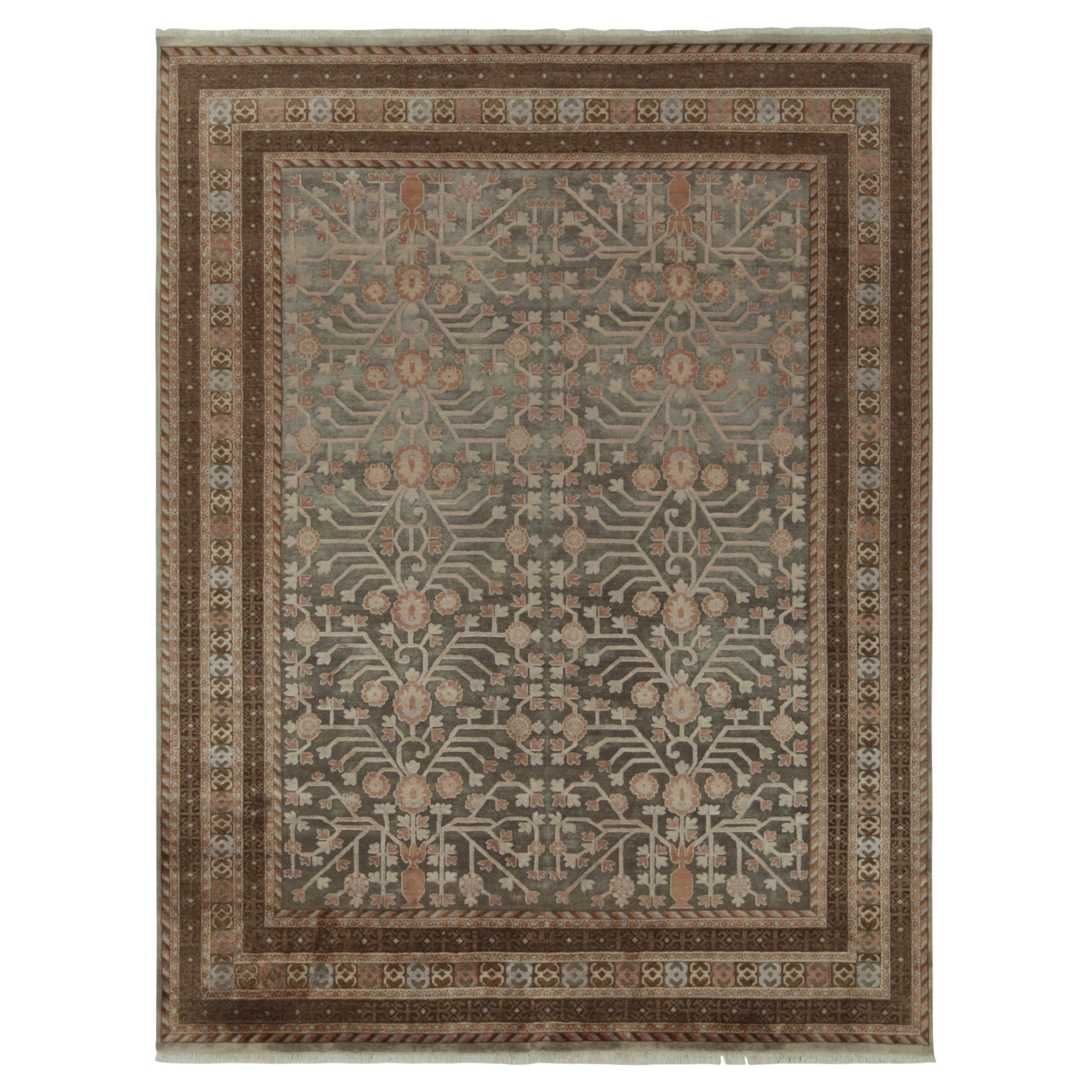 Rug & Kilim Khotan Style Rug in Grey-Blue and Beige-Brown Pomegranate Pattern For Sale