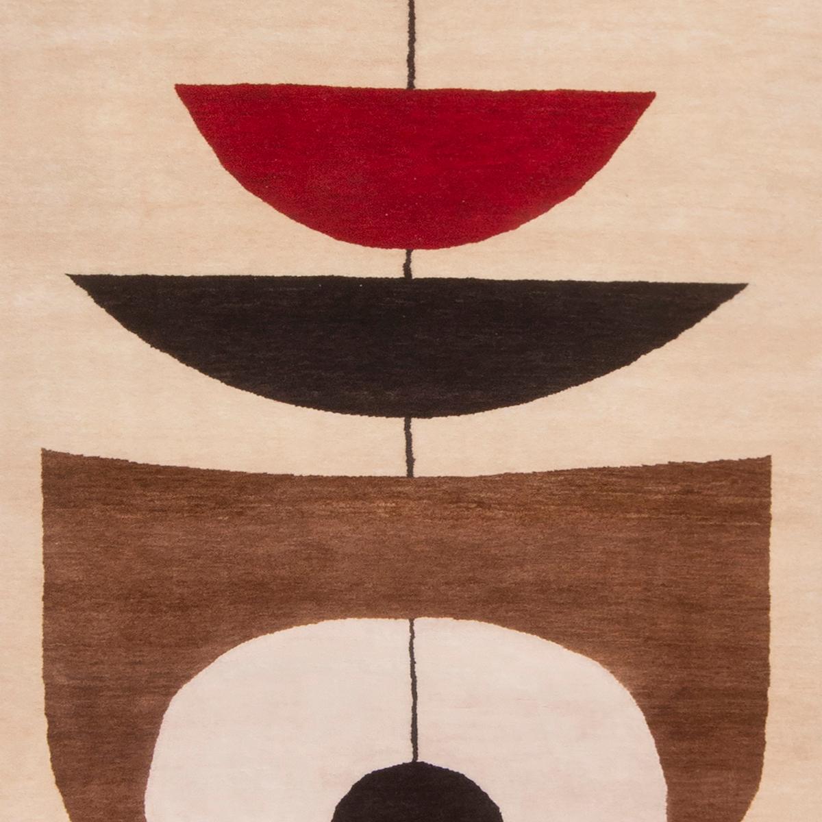 Rug & Kilim Mid-Century Modern Geometric Beige Brown and Red Wool Rug 1