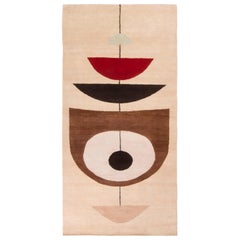 Rug & Kilim Mid-Century Modern Geometric Beige Brown and Red Wool Rug