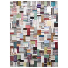 Rug & Kilim Modern Patchwork Kilim Rug in Gray Multicolor Stripe Pattern