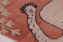 Rug & Kilim Modern Persian Gabbeh Inspired Rug in Coral and Gold Lion Pictorial