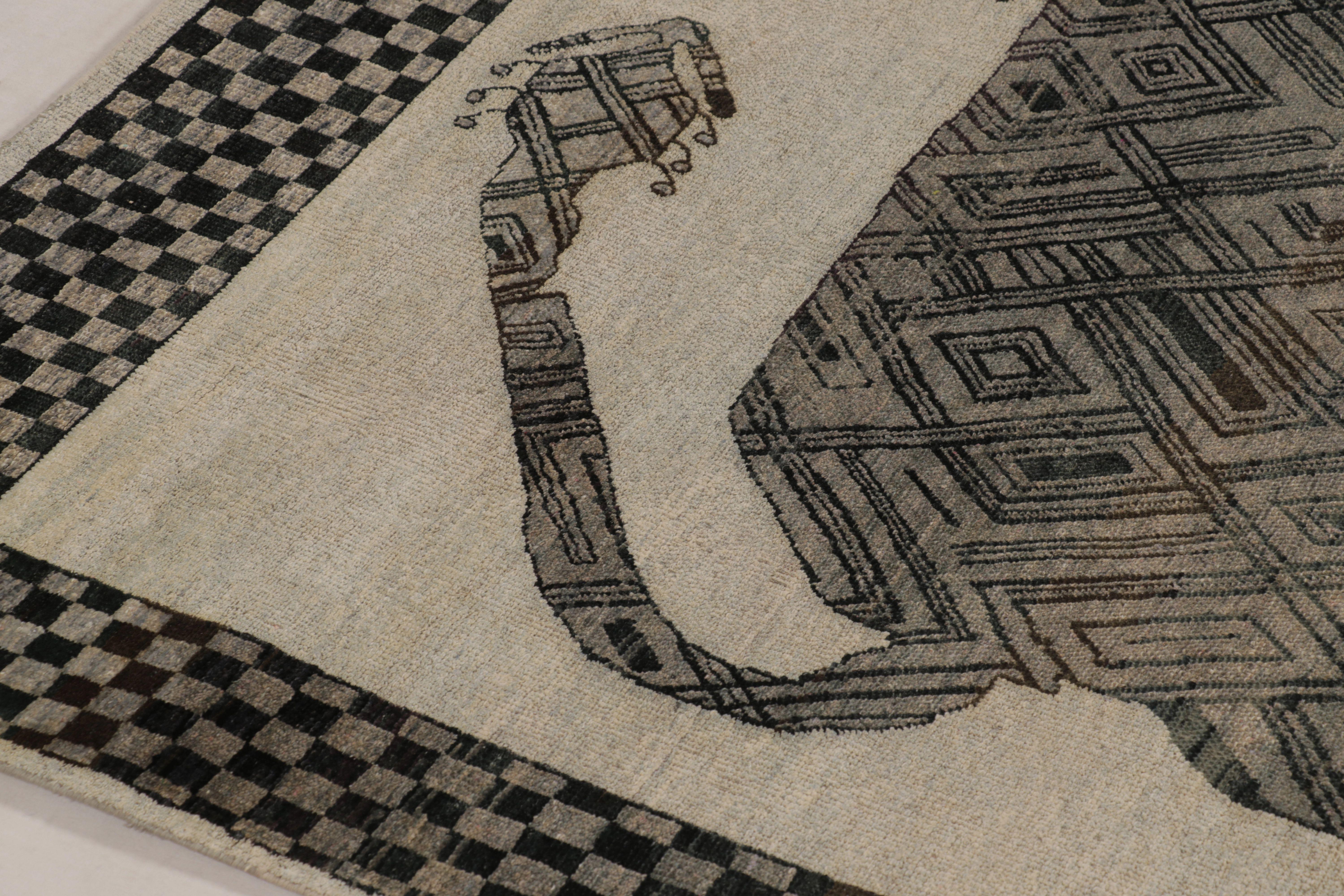 Tribale Rug & Kilim Tappeto persiano ispirato al Gabbeh in tonalità carbone e nero Lion Pictorial in vendita