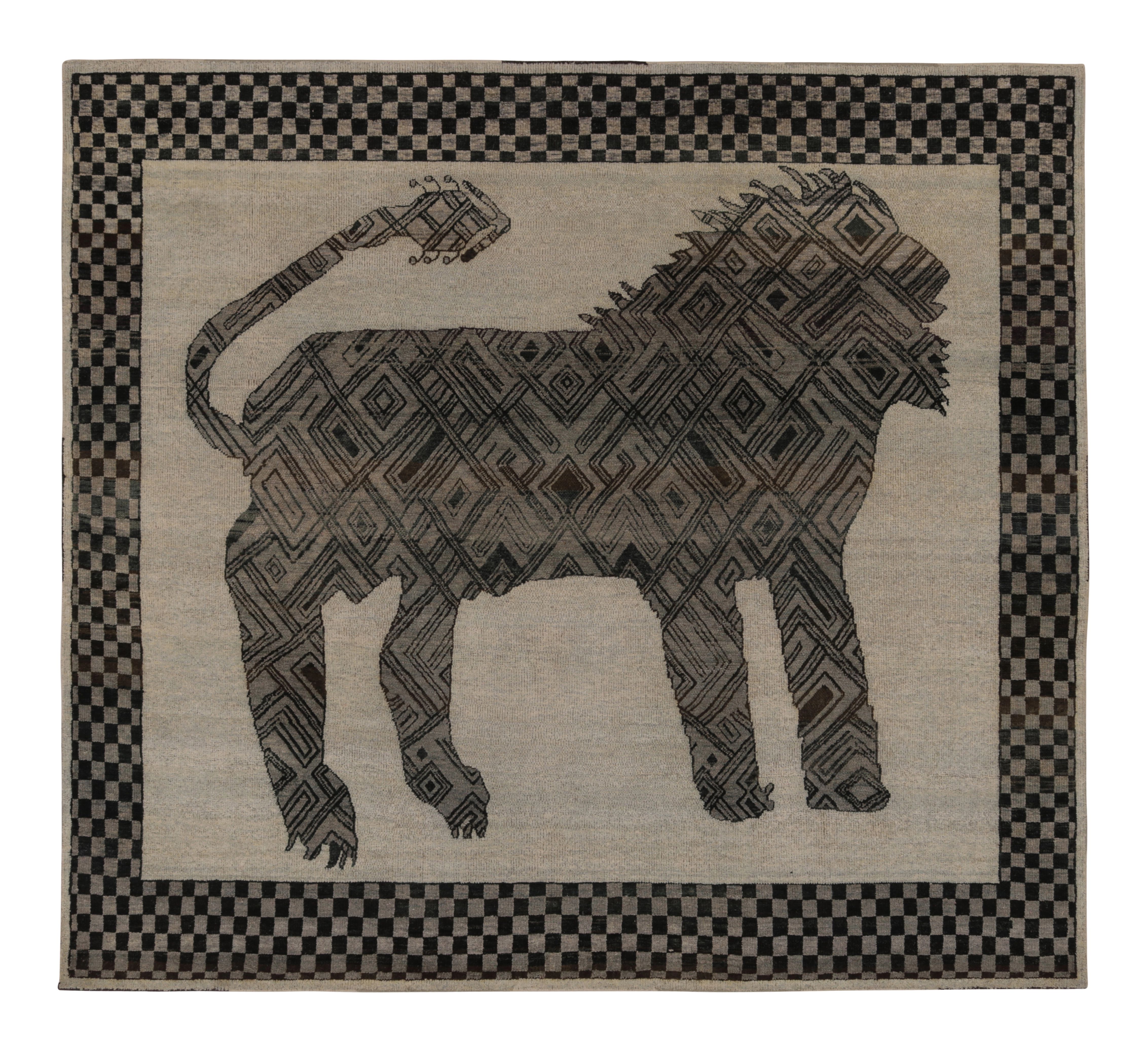 Rug 
Kilim Tappeto persiano ispirato al Gabbeh in tonalità carbone e nero Lion Pictorial in vendita