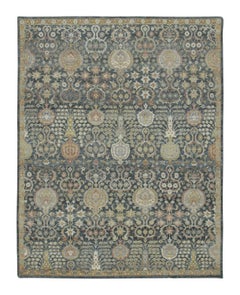 Rug & Kilim Persian-Inspired Rug, Victorian Floral Trellis Charcoal-Blue Fields