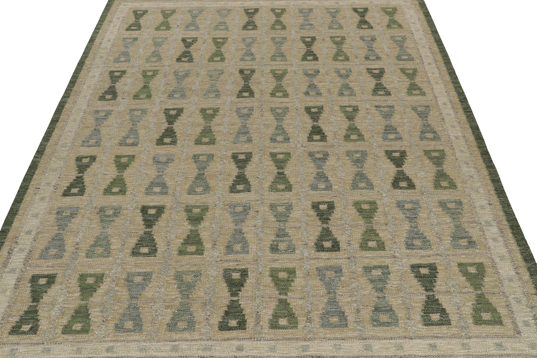 Scandinavian Modern Rug & Kilim Scandinavian Style Custom Kilim in Beige, Green and Blue Pattern For Sale