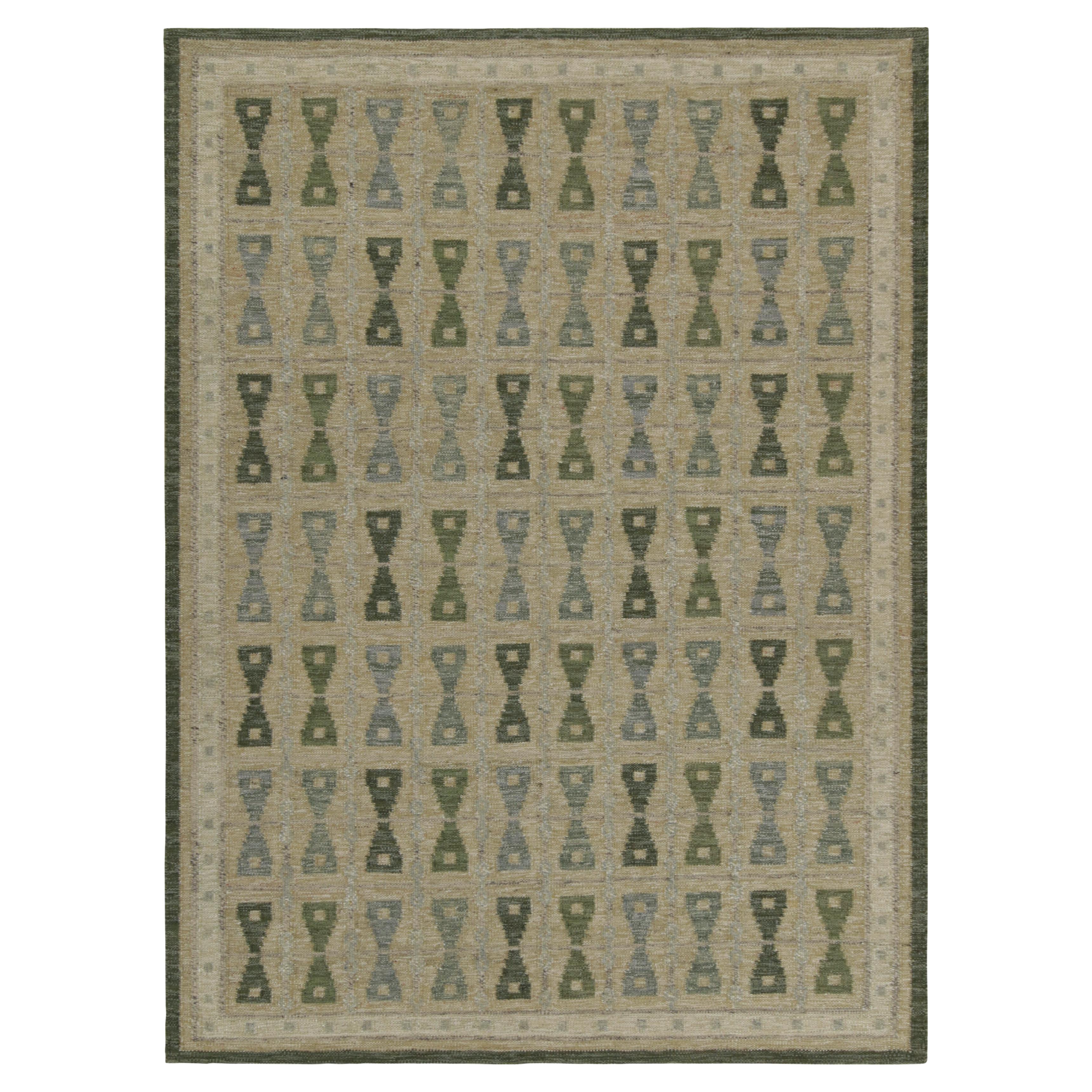 Rug & Kilim Scandinavian Style Custom Kilim in Beige, Green and Blue Pattern For Sale