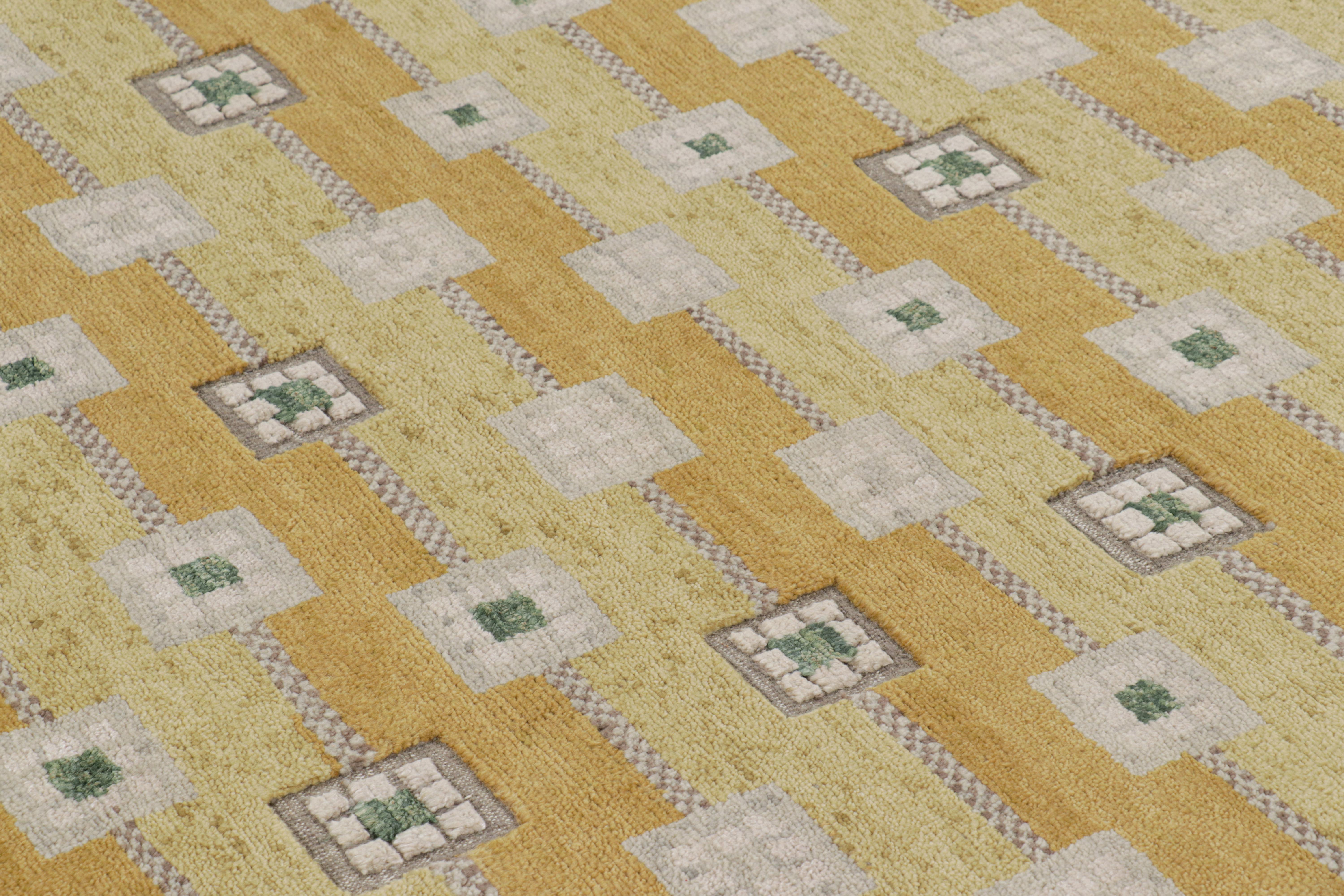 Dieser handgeknüpfte 8x10-Teppich ist eine neue Ergänzung der skandinavischen Teppichkollektion von Rug & Kilim - inspiriert von schwedischen Teppichen aus der Mitte des Jahrhunderts, Flachgeweben und Textilien der minimalistischen Rollakan- und