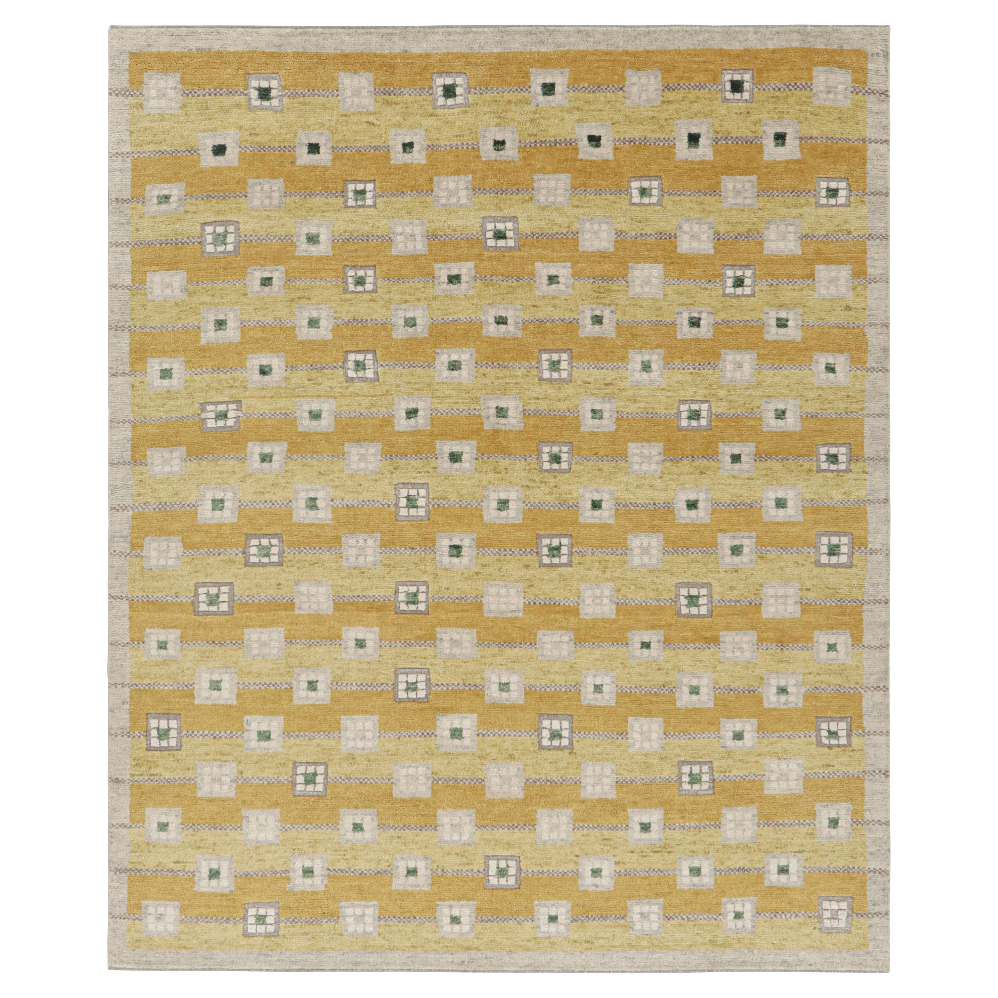 Rug & Kilim Teppich im skandinavischen Stil in Gold mit grauen geometrischen Mustern