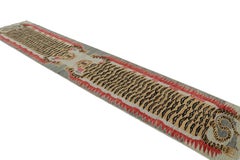 Rug & Kilim Tibetan Tiger Skin Runner with Twin Pictorials