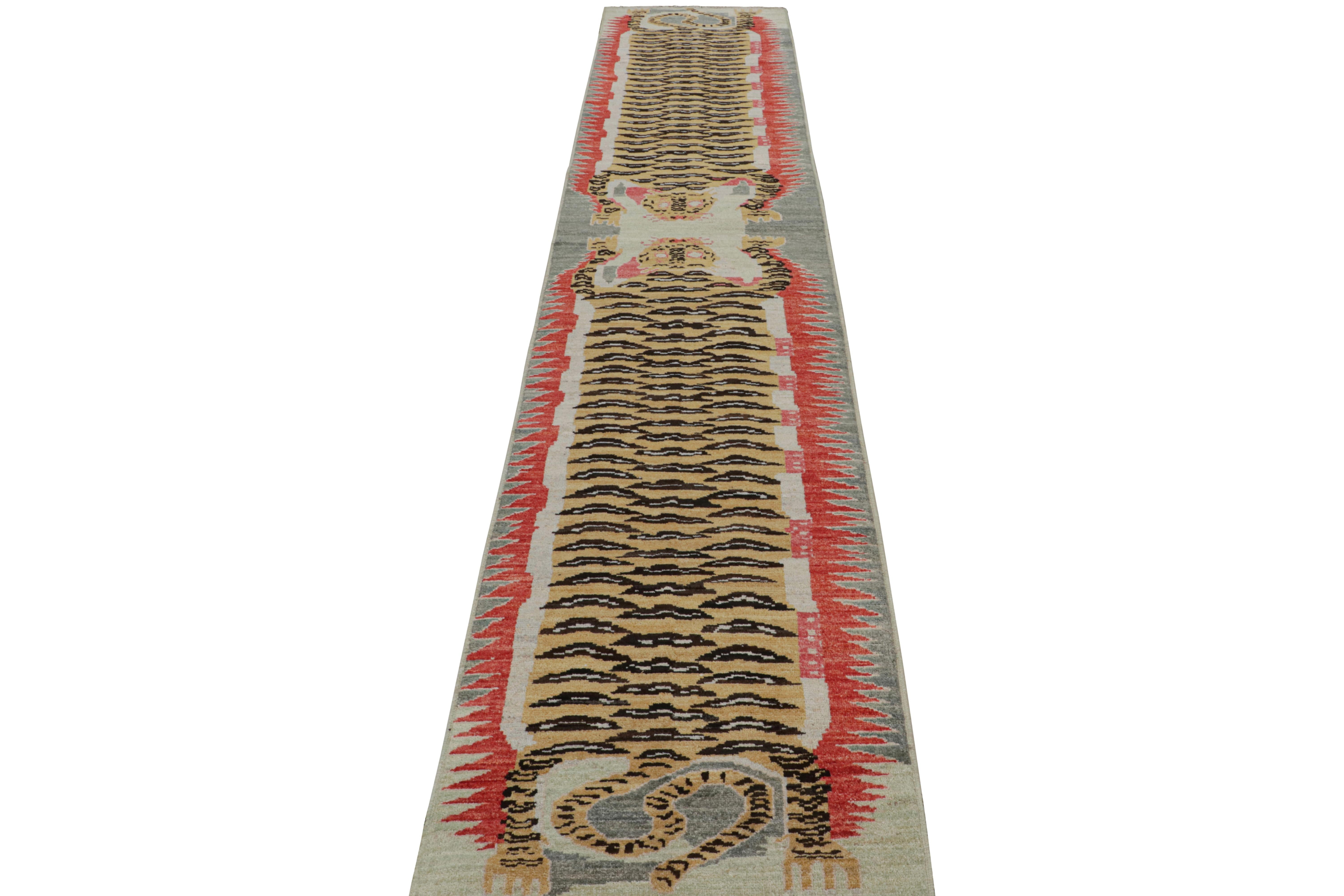 Afghan Rug & Kilim Tibetan Tiger Skin Runner with Twin Pictorials For Sale