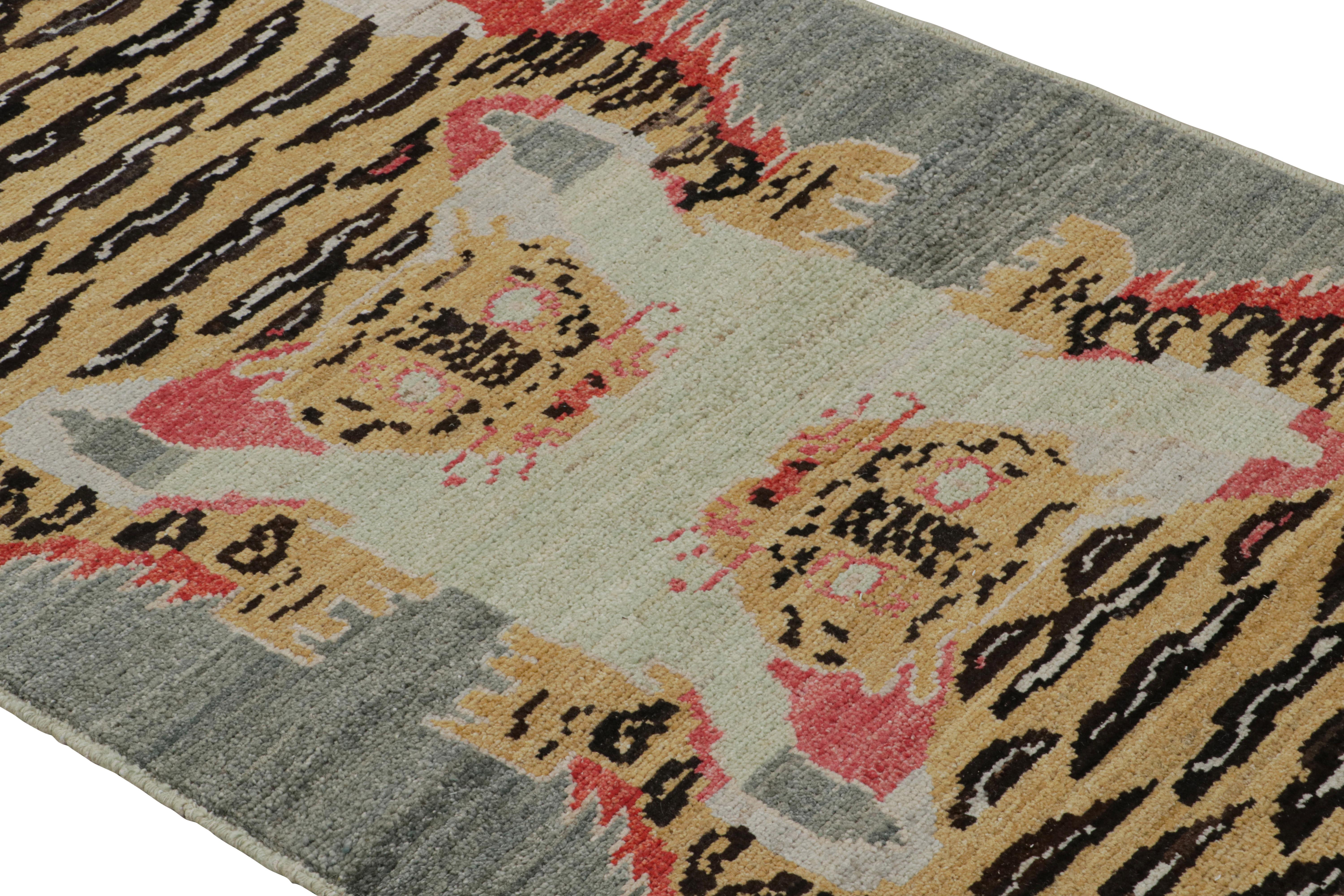 Hand-Knotted Rug & Kilim Tibetan Tiger Skin Runner with Twin Pictorials For Sale