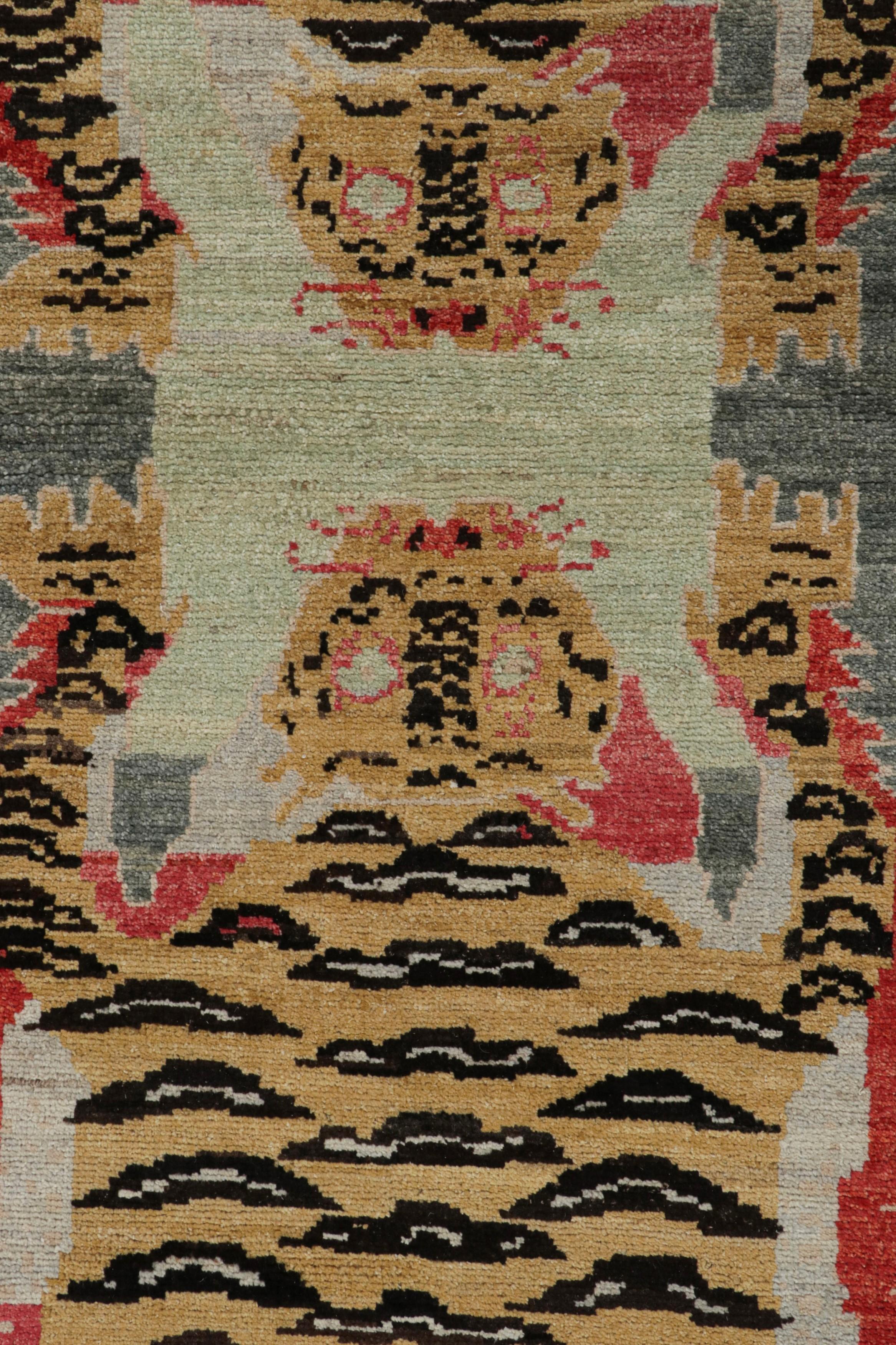 Contemporary Rug & Kilim Tibetan Tiger Skin Runner with Twin Pictorials For Sale