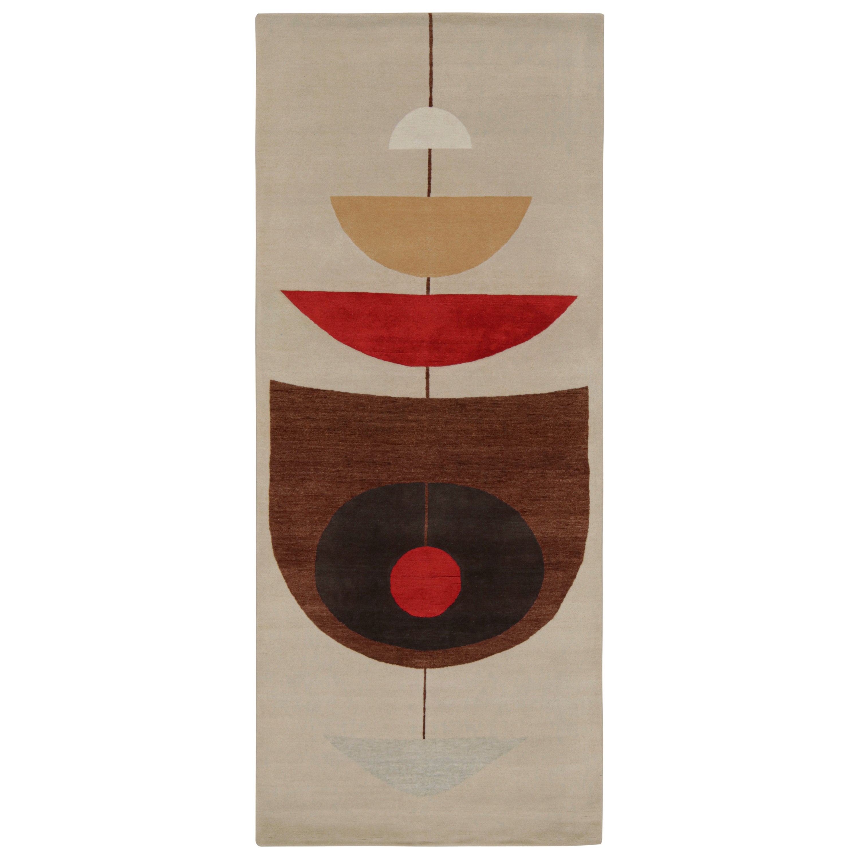 Rug & Kilim x Jenn Ski Beige Tappeto in stile moderno di metà secolo con motivo geometrico