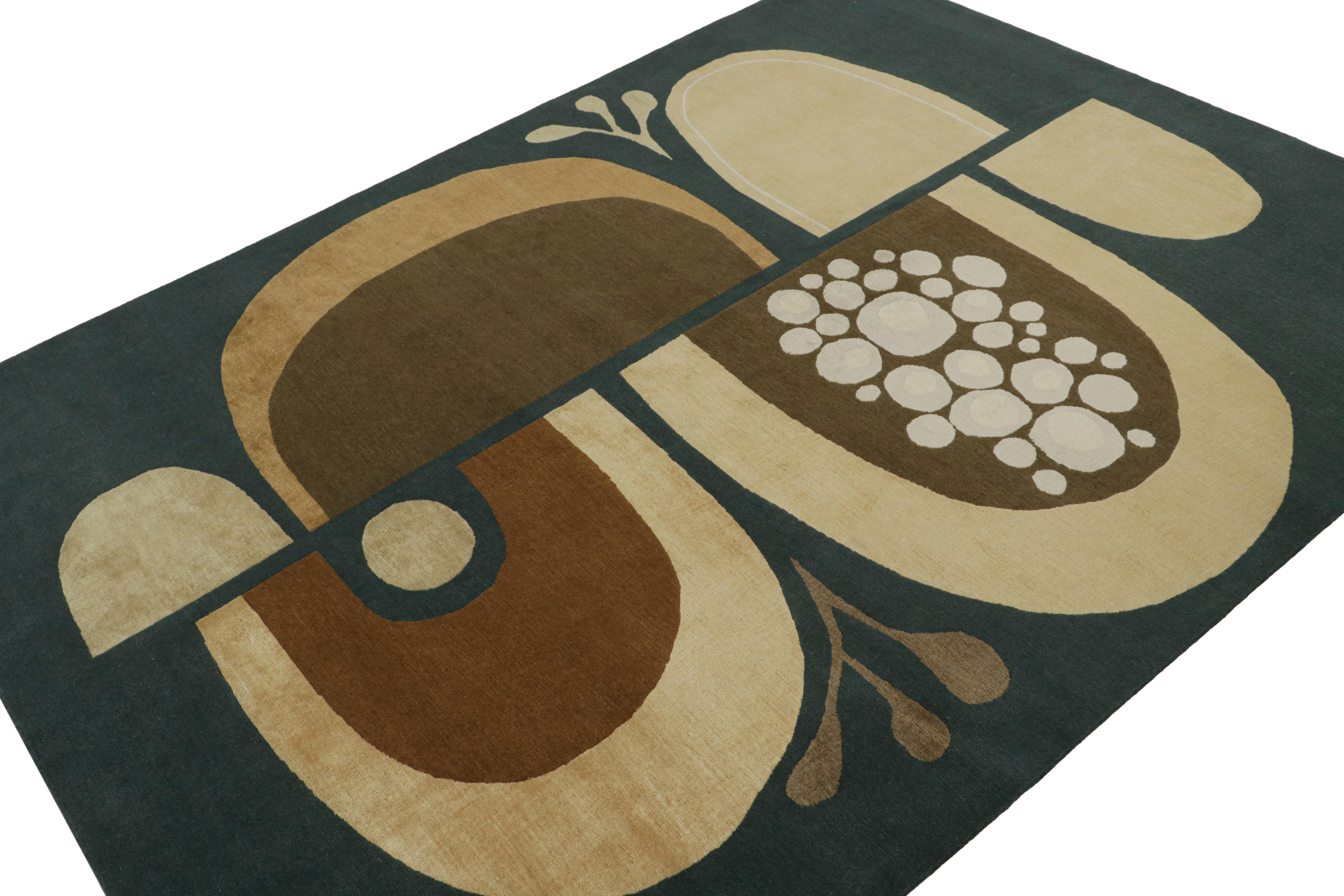 This hand-knotted wool and silk  6x7 modern rug represents an exclusive design from Rug & Kilim’s Mid-Century Modern rug collection. A collaboration with contemporary artist Jenn Ski, this piece is inspired by 1950s styles never-before represented