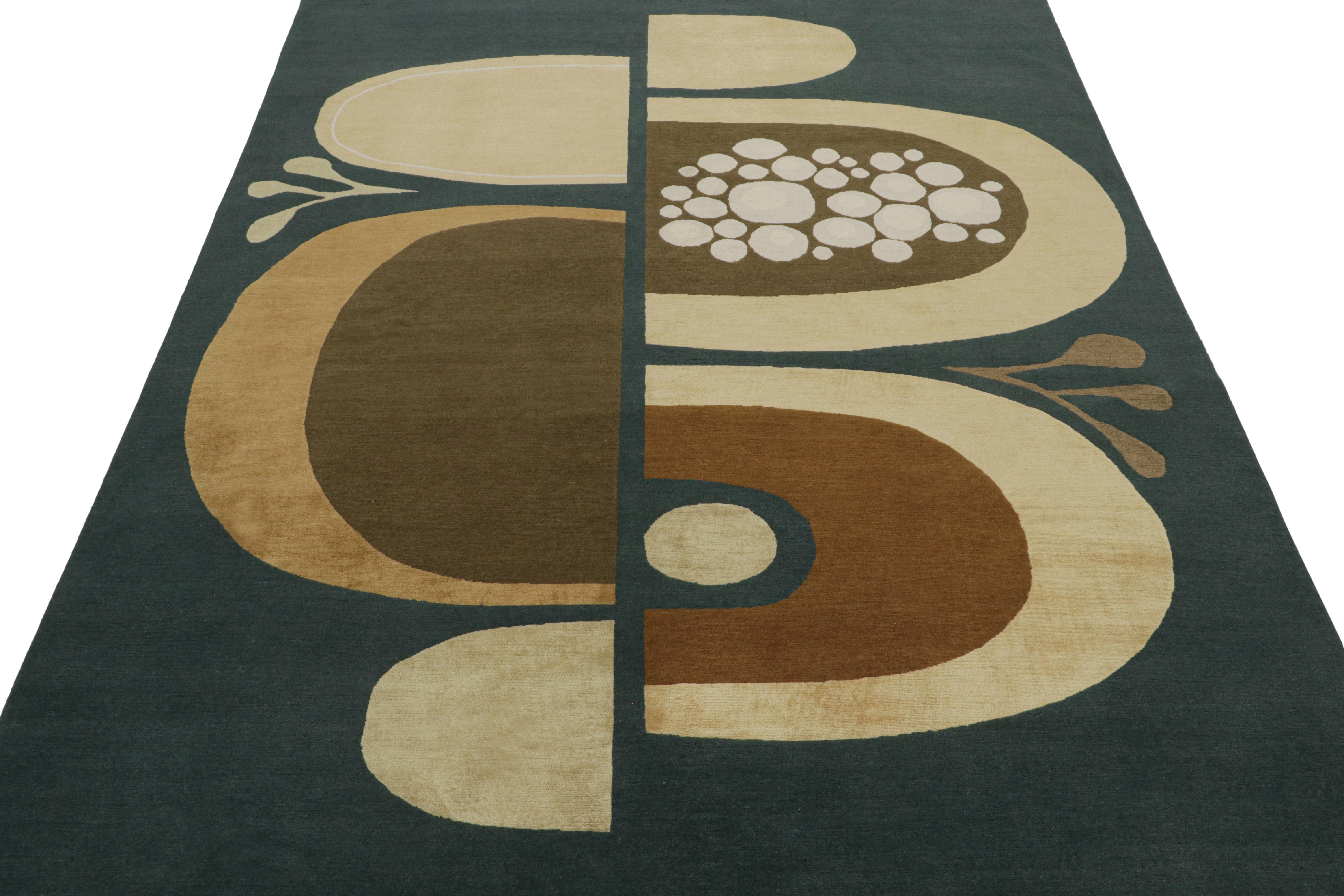 Nepalese Rug & Kilim x Jenn Ski Blue Mid-Century Modern Style Rug with Geometric Patterns For Sale