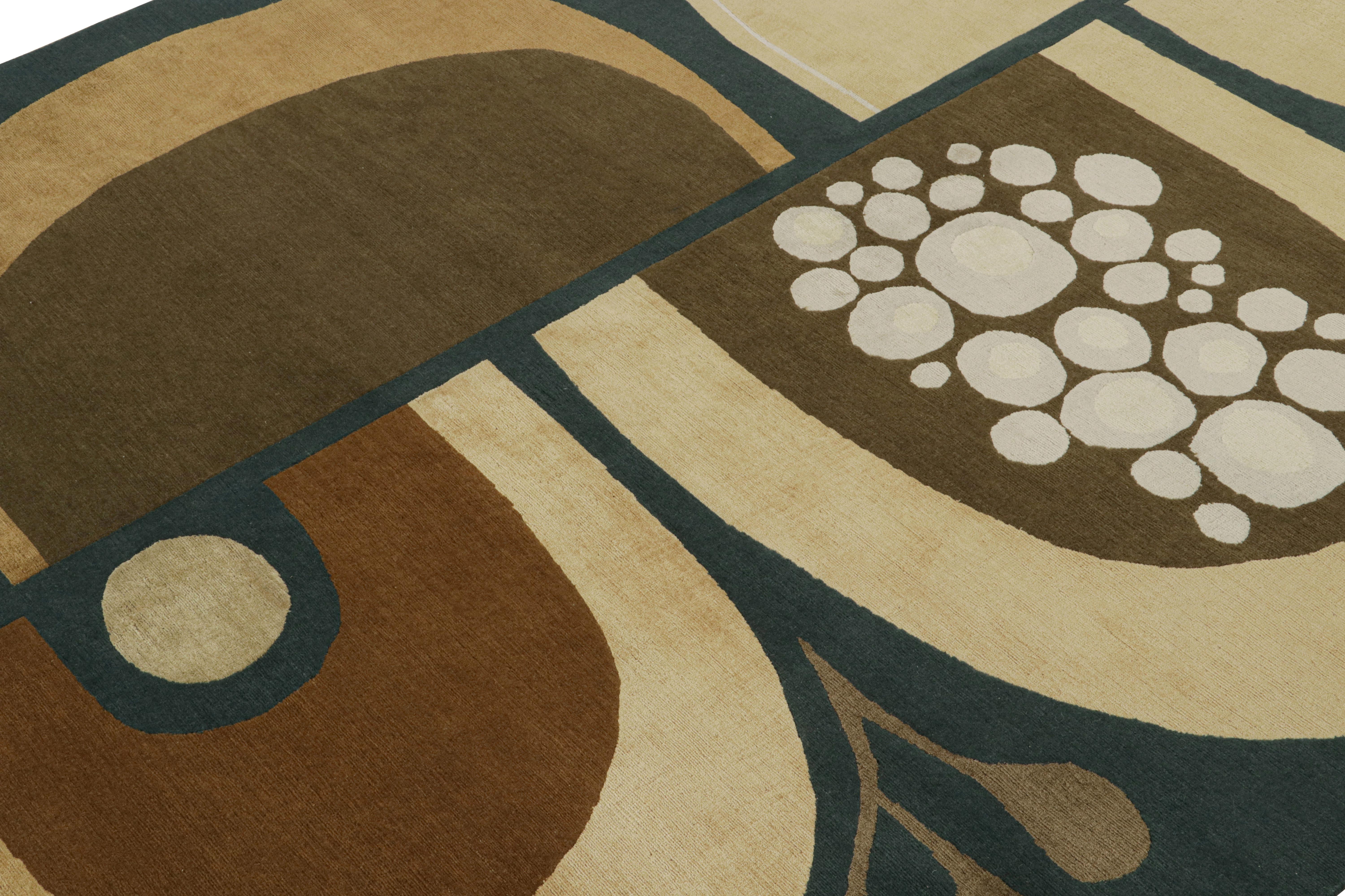 Rug & Kilim x Jenn Alfombra azul de estilo moderno de mediados de siglo con motivos geométricos Anudado a mano en venta