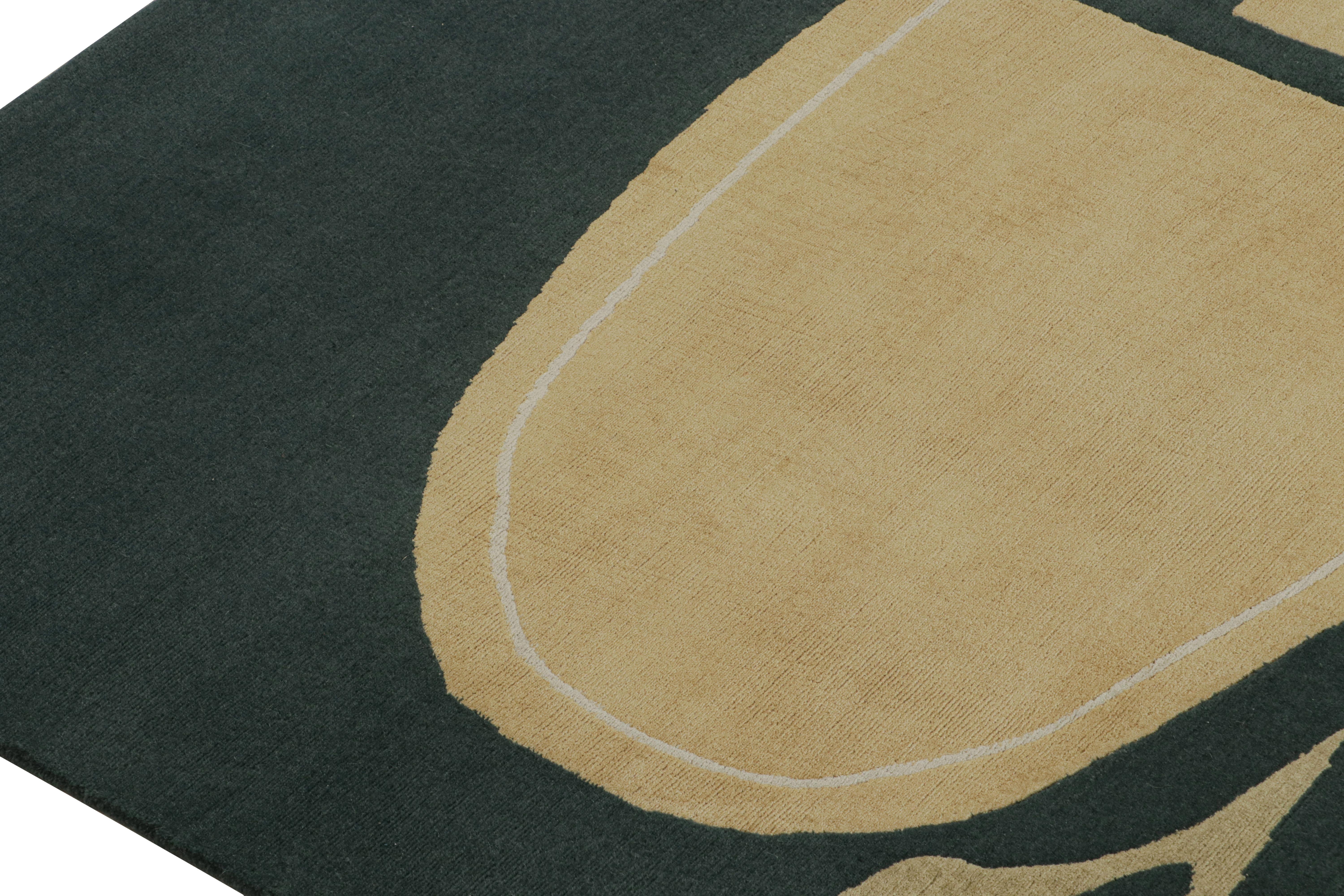 Rug & Kilim x Jenn Alfombra azul de estilo moderno de mediados de siglo con motivos geométricos en Nuevo estado para la venta en Long Island City, NY