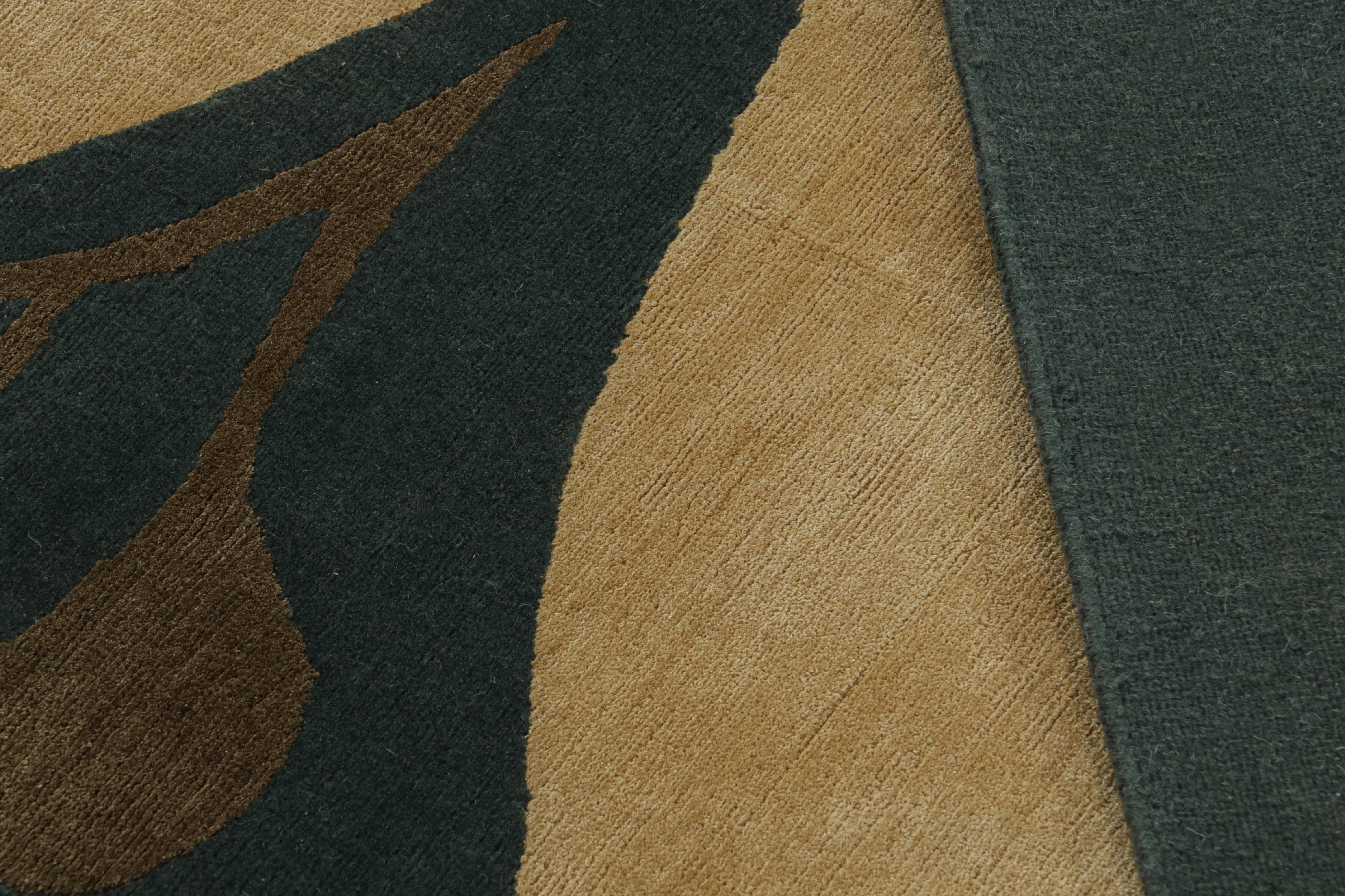 Silk Rug & Kilim x Jenn Ski Blue Mid-Century Modern Style Rug with Geometric Patterns For Sale