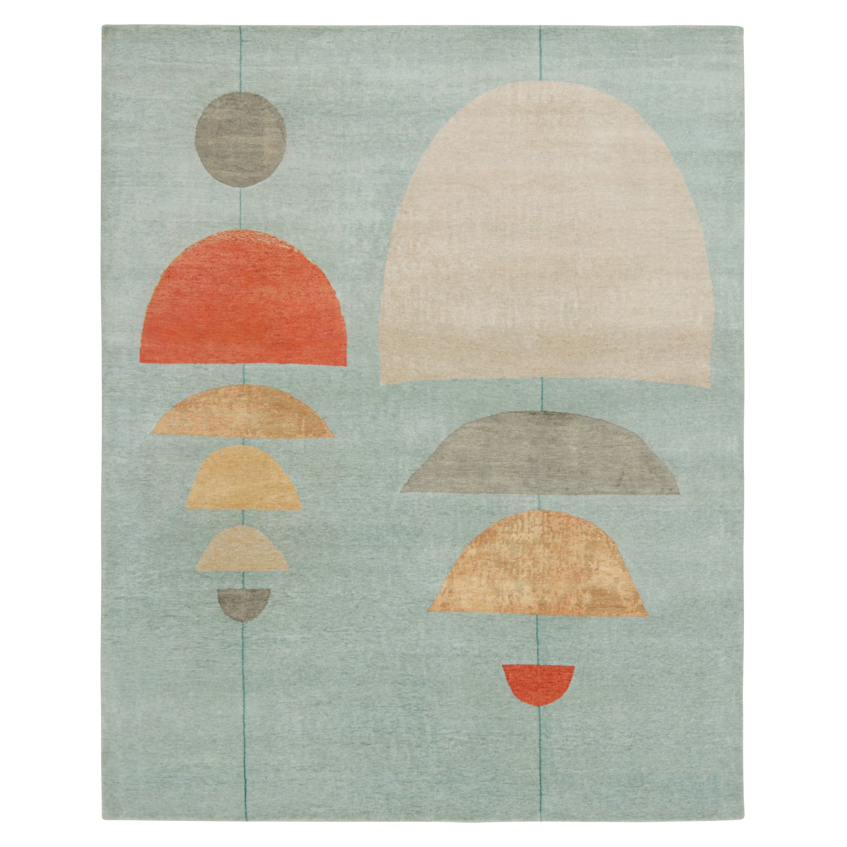 Rug & Kilim x Jenn Ski Blu Tappeto in stile moderno di metà secolo con motivi geometrici