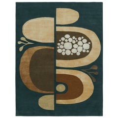 Rug & Kilim x Jenn Ski Blue Mid-Century Modern Style Rug with Geometric Patterns