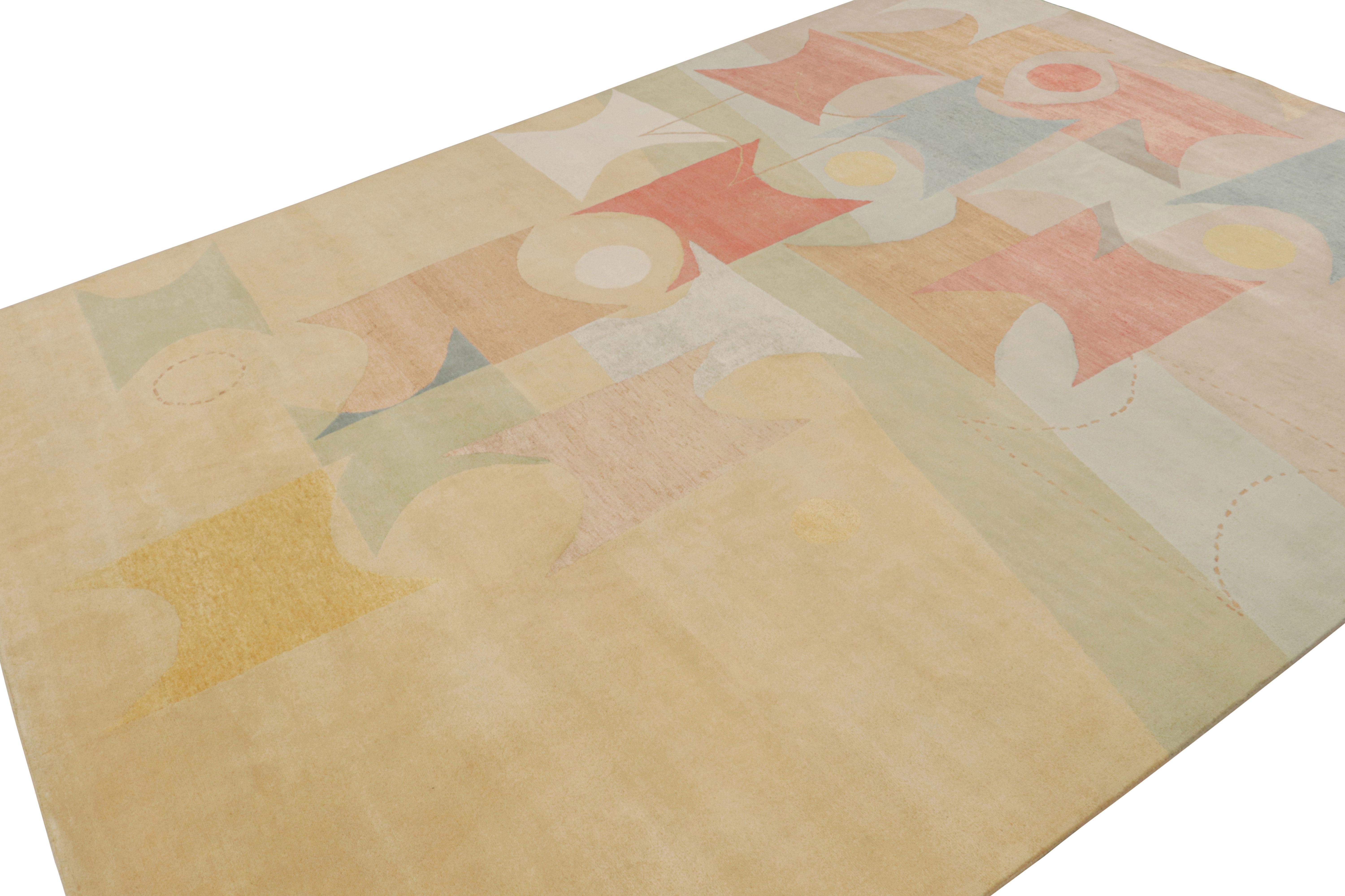 This 9x12 rug is from Rug & Kilim’s Mid-Century Modern collection in collaboration with Jenn Ski - hand-knotted in wool and silk

On the Design:

Keen eyes will admire colorful jewel-tone pastels underscore geometric patterns in the atomic age
