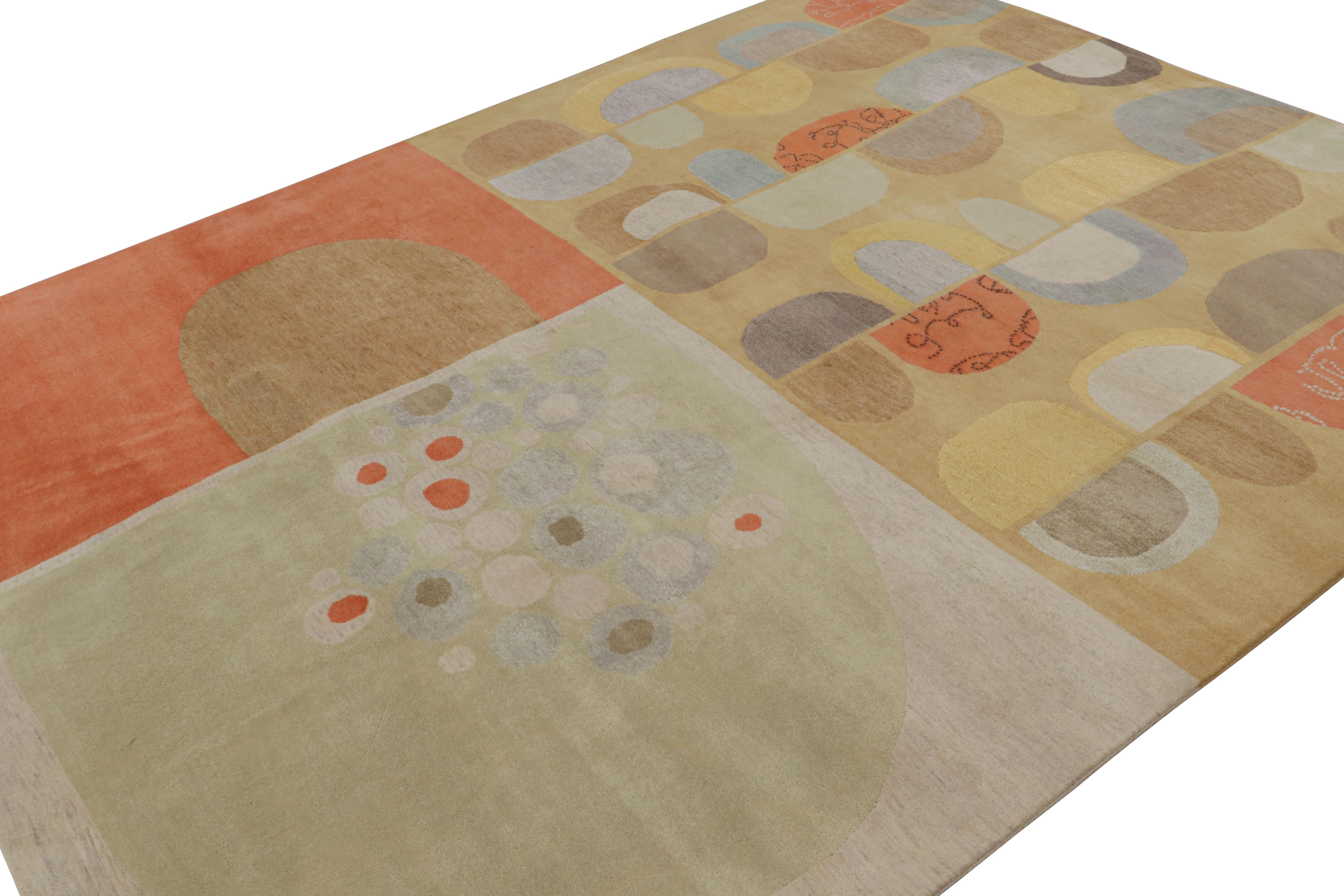 This hand-knotted wool and silk 8x10 modern rug represents an exclusive design from Rug & Kilim’s Mid-Century Modern rug collection. A collaboration with contemporary artist Jenn Ski, this piece is inspired by 1950s styles never-before represented