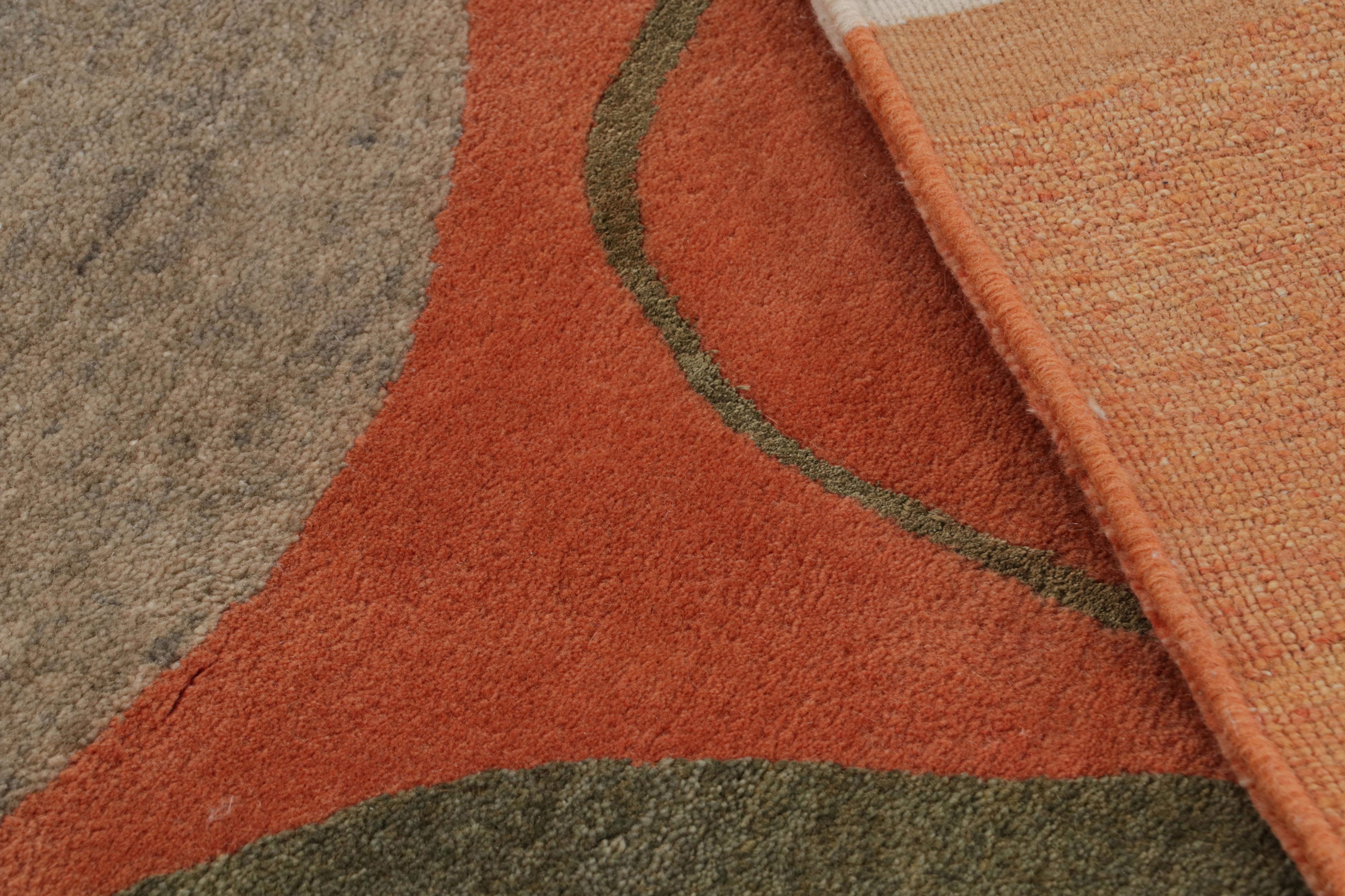 Wool Rug & Kilim X Jenn Ski Orange Mid-Century Modern Style Rug, Geometric Patterns For Sale