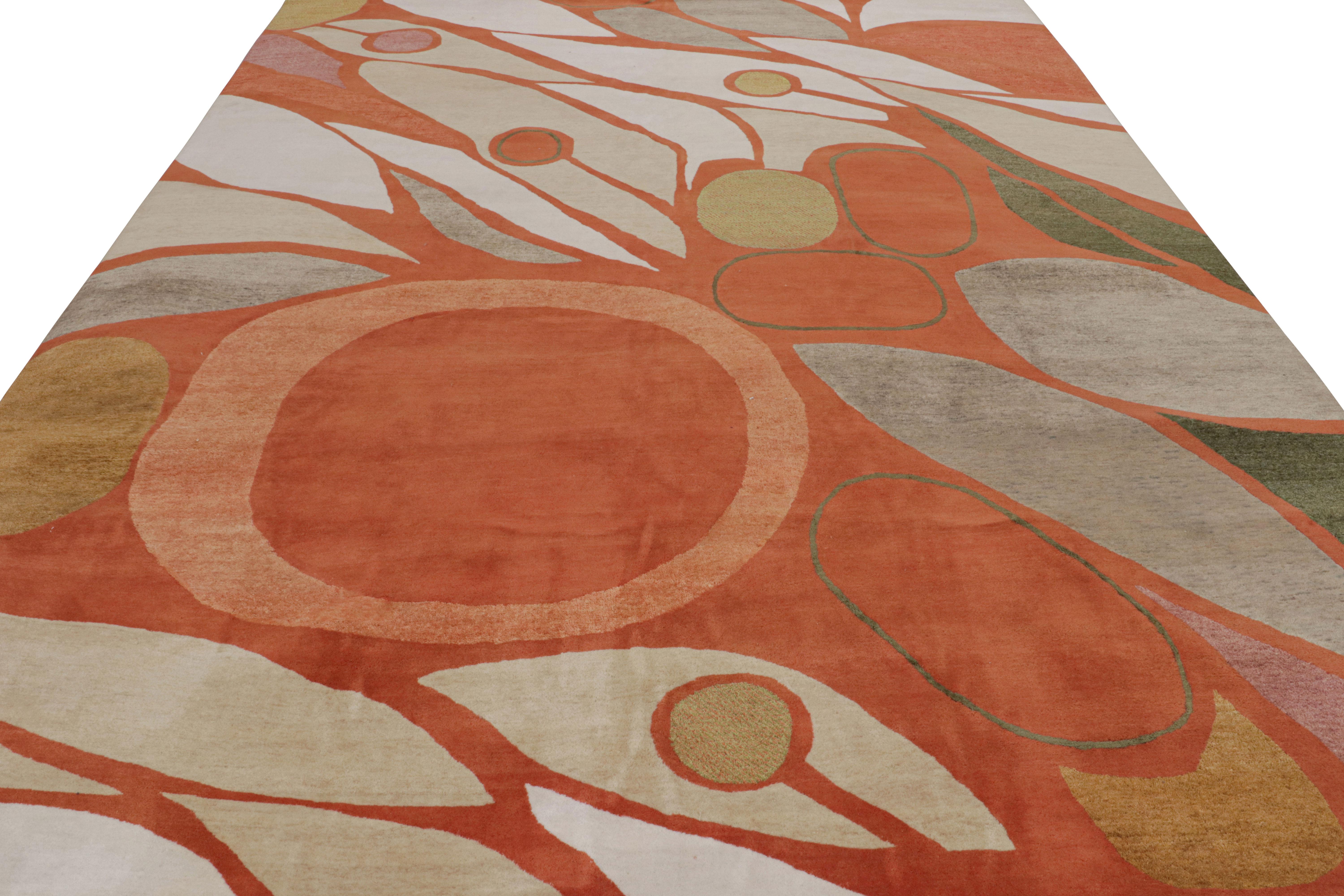 Mid-Century moderno Rug & Kilim X Jenn Ski Tappeto arancione in stile moderno di metà secolo con motivi geometrici in vendita