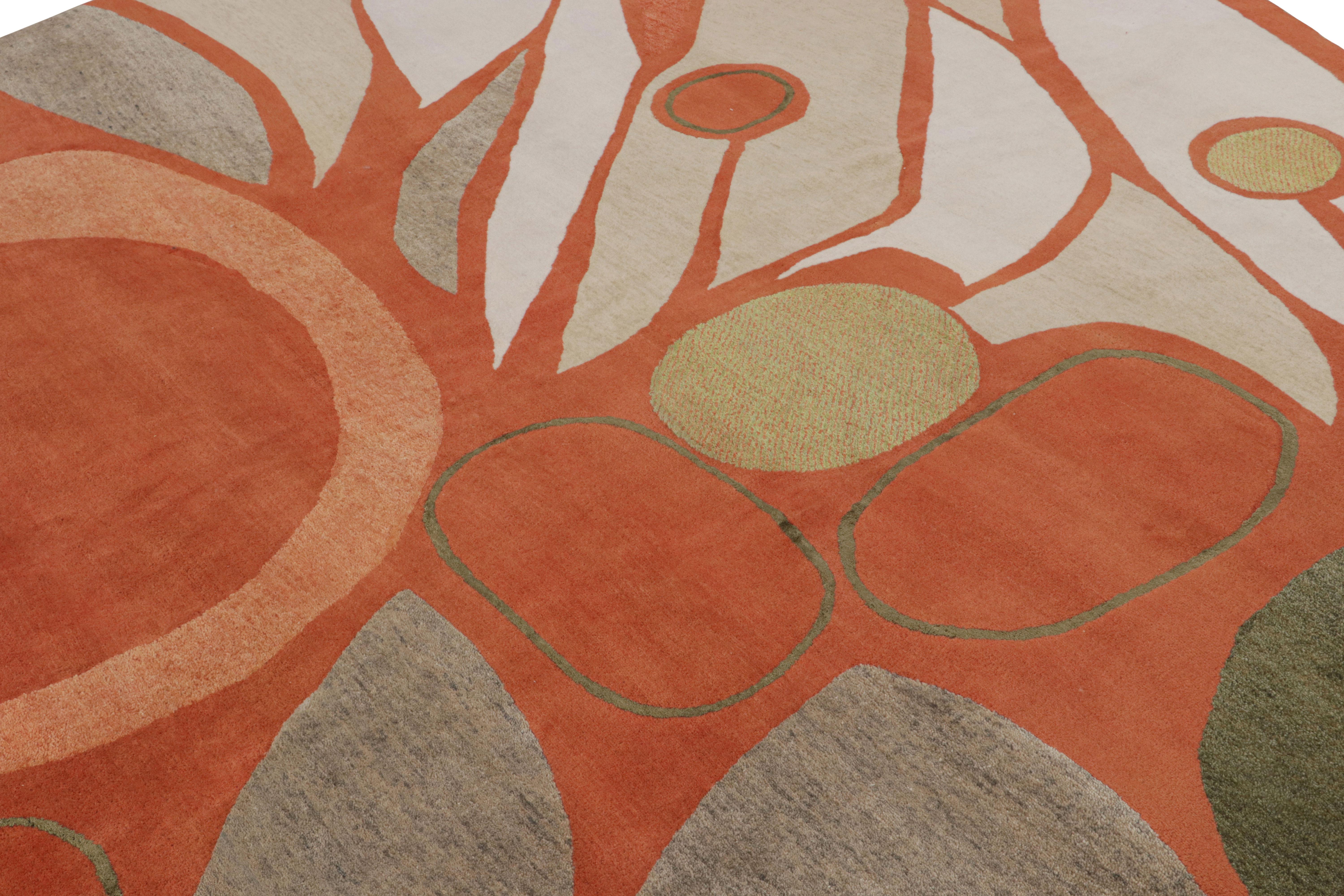 Indiano Rug & Kilim X Jenn Ski Tappeto arancione in stile moderno di metà secolo con motivi geometrici in vendita