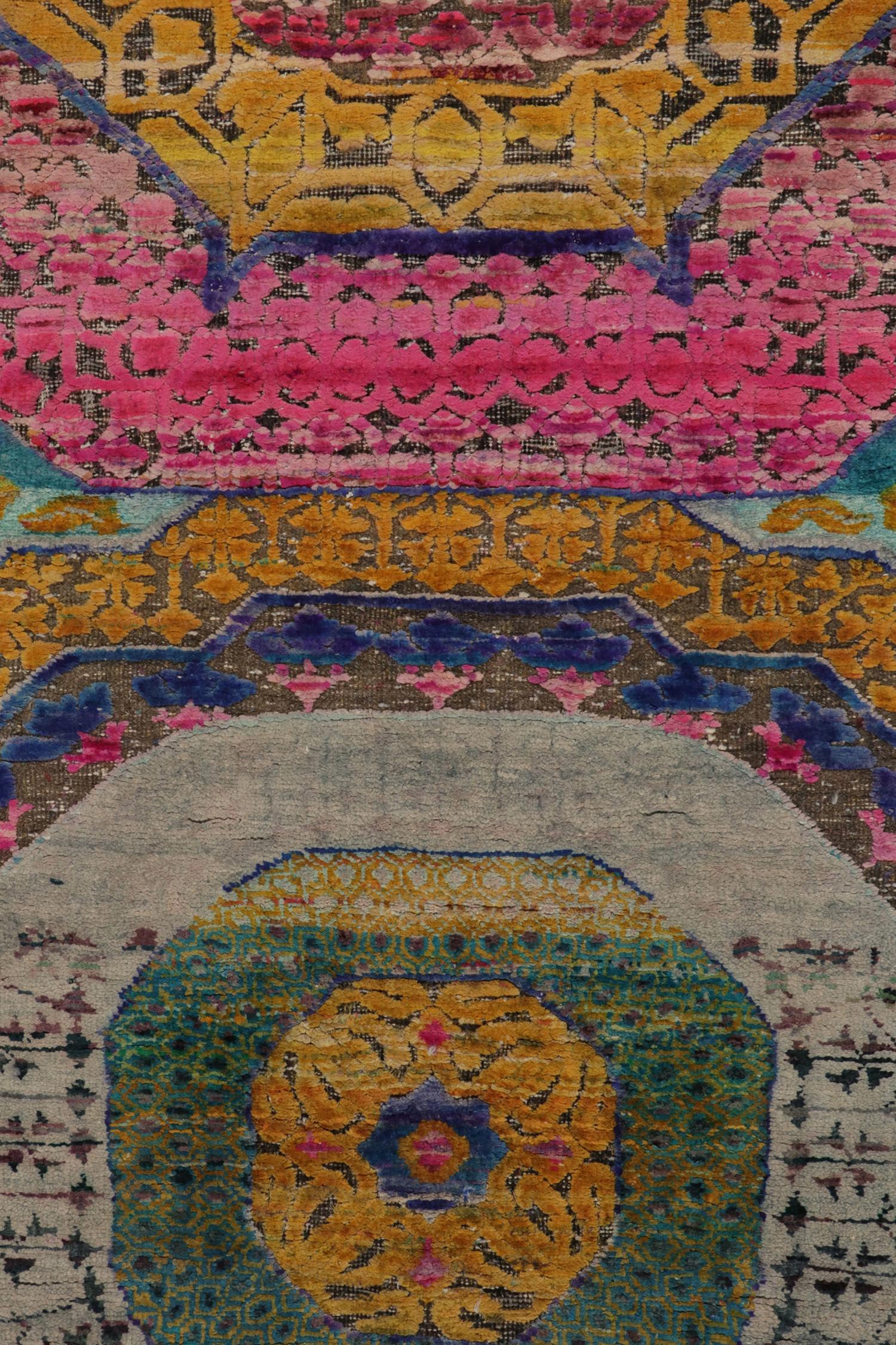 Contemporary Rug & Kilim’s 17th Century Classic Style Runner in Gold, Pink & Blue Medallions For Sale