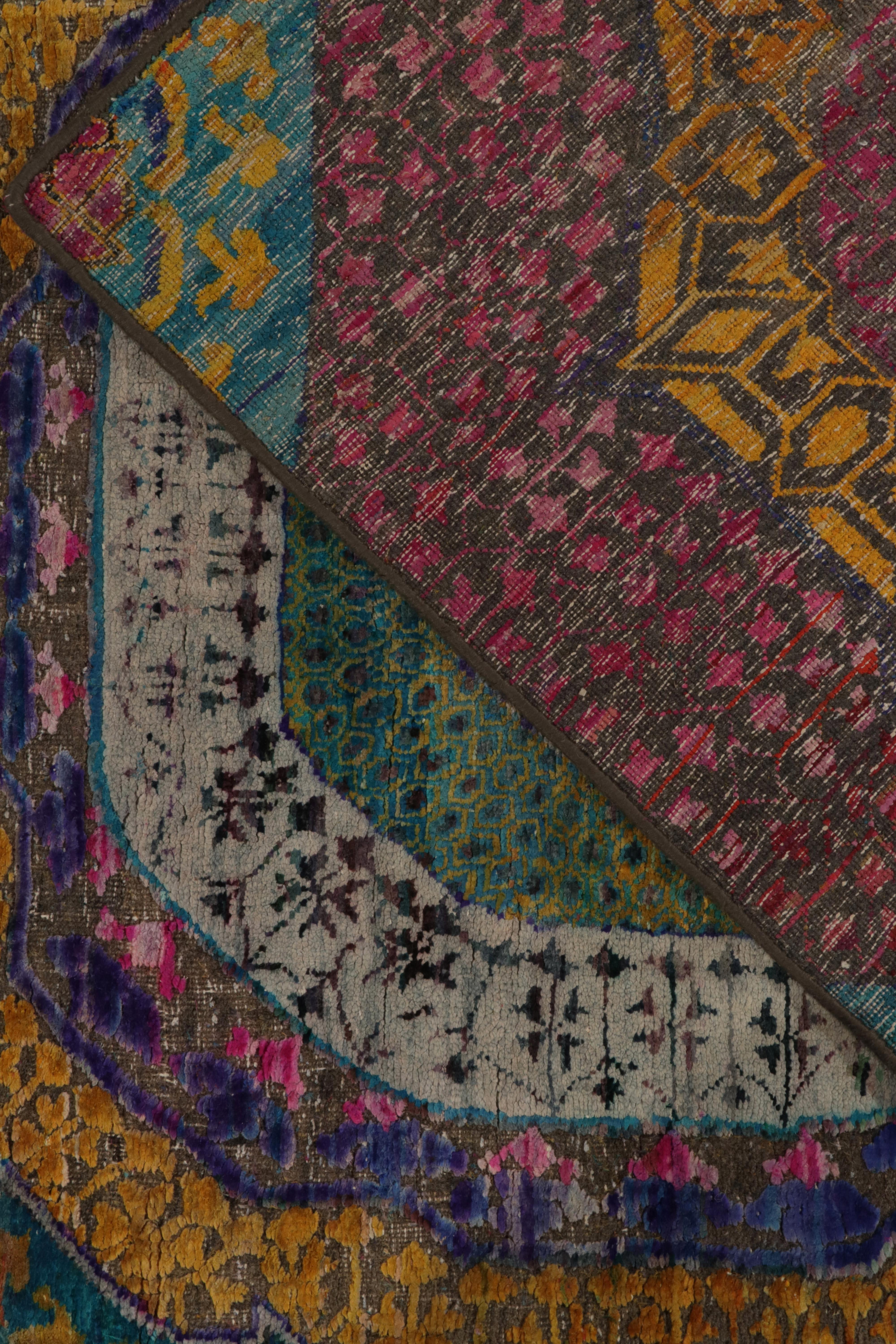 Wool Rug & Kilim’s 17th-Century Classic Style Runner in Gold, Pink & Blue Medallions For Sale