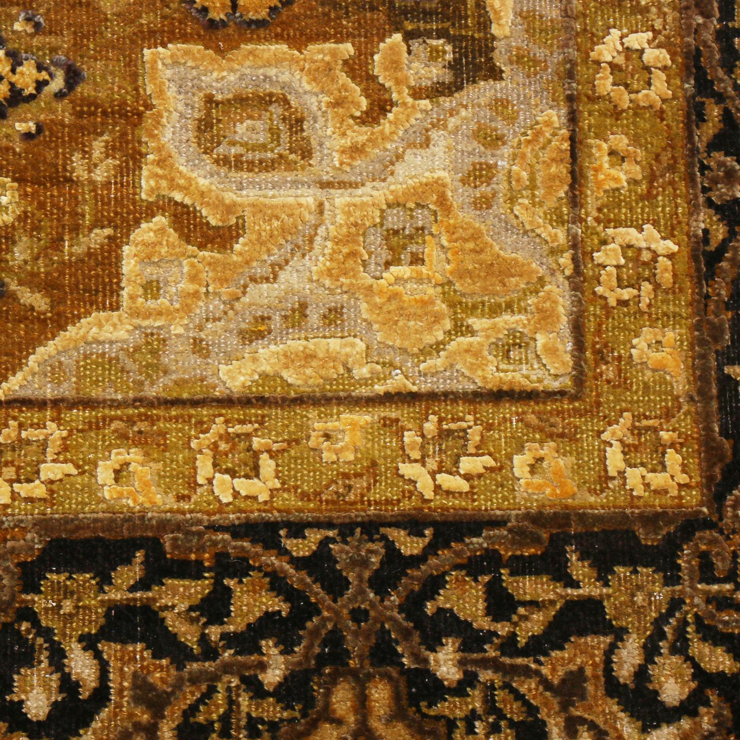 Contemporary Rug & Kilim's 17th Century, Inspired Black and Gold Wool and Silk Rug For Sale