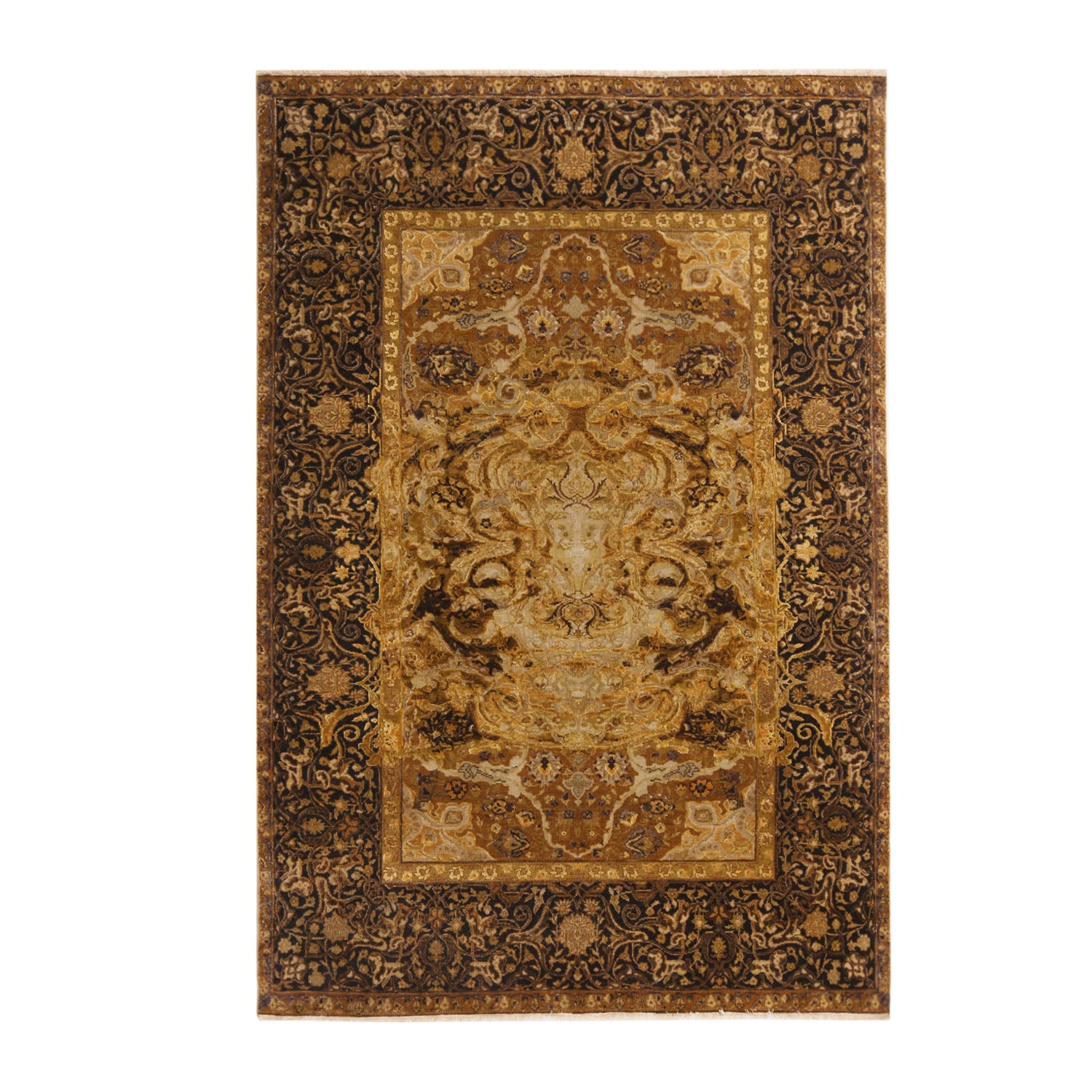 Rug & Kilim's 17th Century, Inspired Black and Gold Wool and Silk Rug For Sale