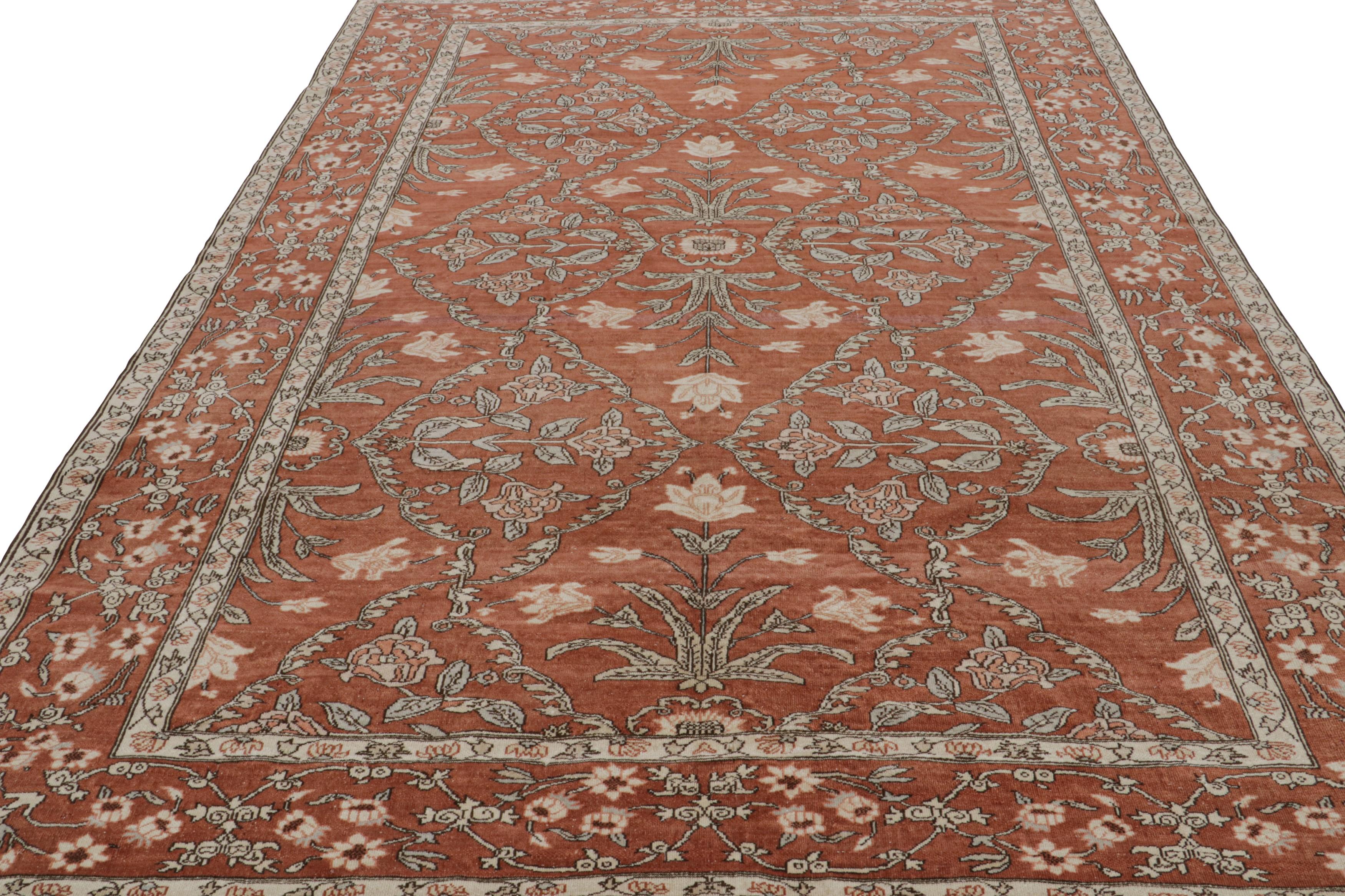 Egyptian Rug & Kilim’s 17th Century Mogul Style Rug in Red with Beige Floral Patterns For Sale