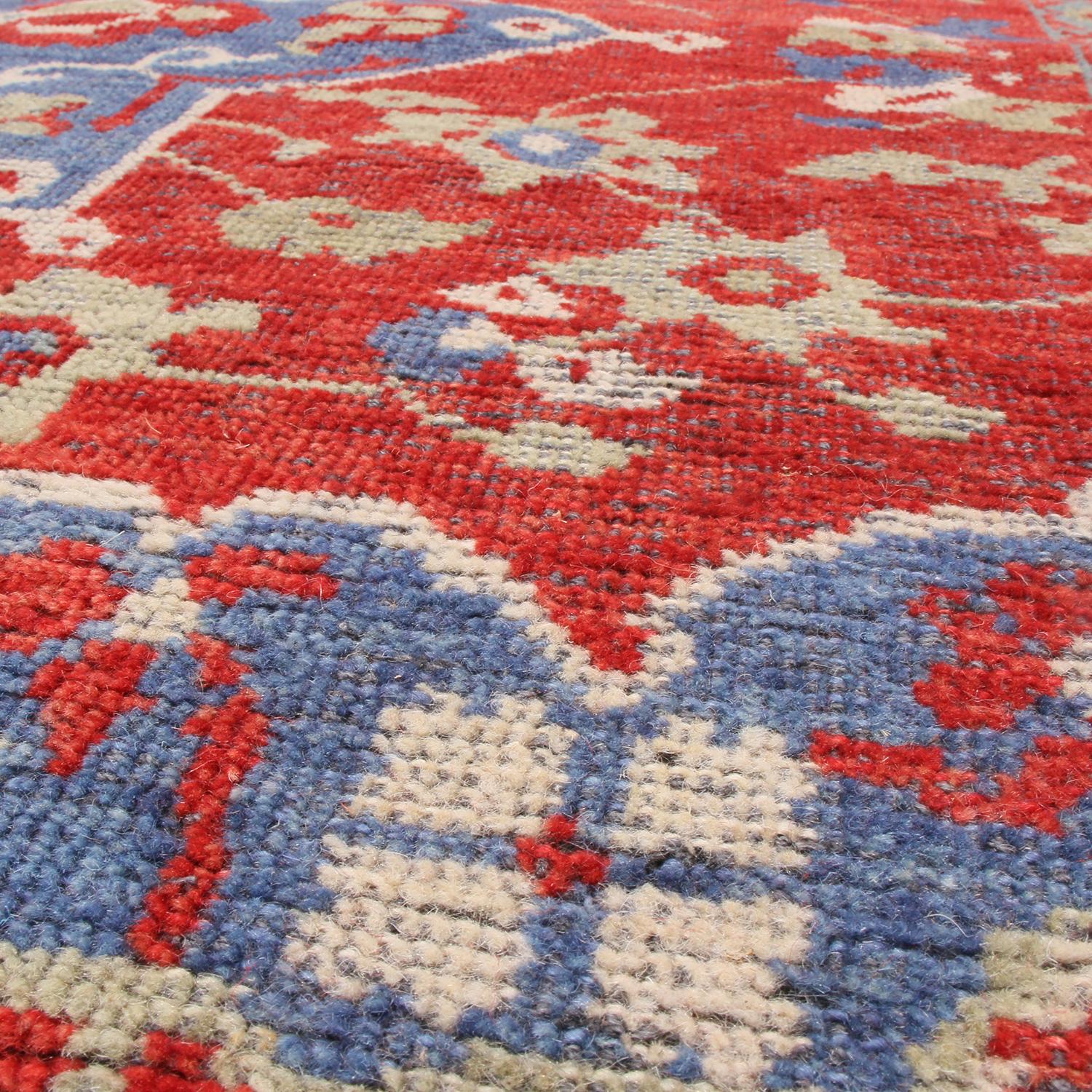 Rug & Kilim's 17th-Century Oushak Style Geometric Red Beige and Blue Wool Rug In condizioni Nuovo in vendita a Long Island City, NY