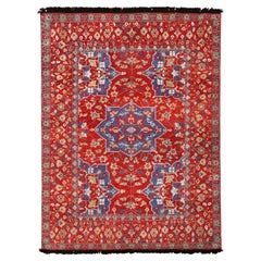 Rug 
Kilim
s 17th-Century Oushak Style Geometric Red Beige and Blue Wool Rug
