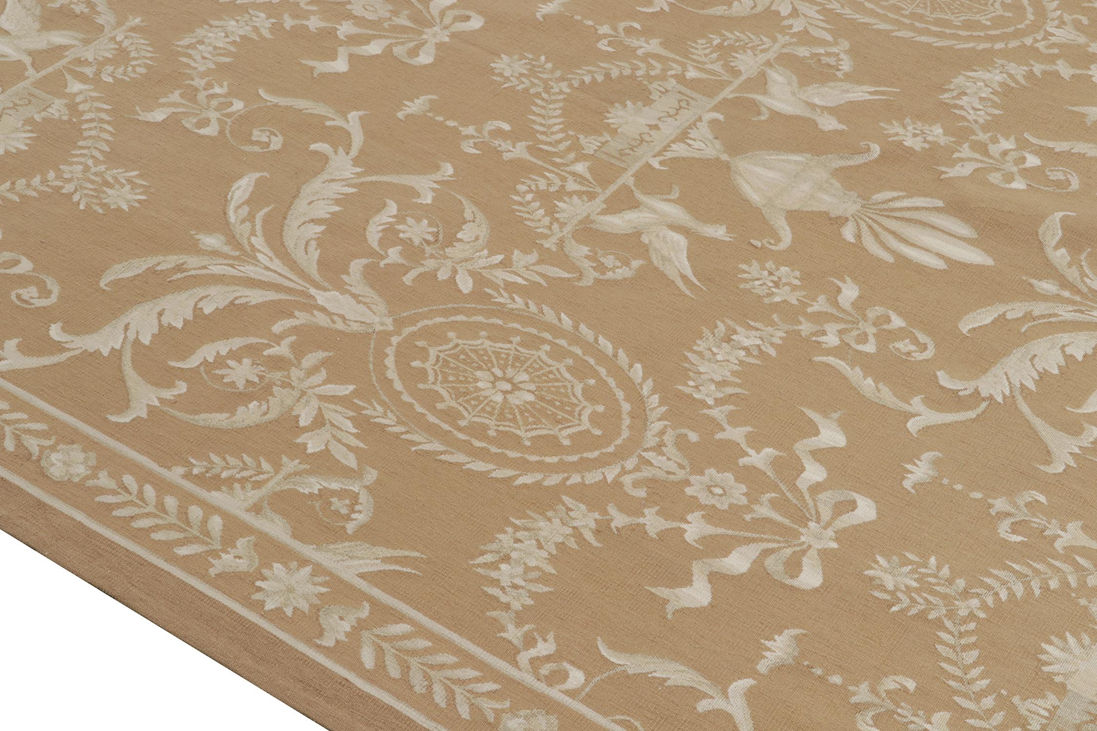 XXIe siècle et contemporain Rug & Kilim's 18th-Century Aubusson style Flat Weave in Brown with White Pattern (Tapis & Kilim's 18th-Century Aubusson style Flat Weave en brun avec motif blanc) en vente