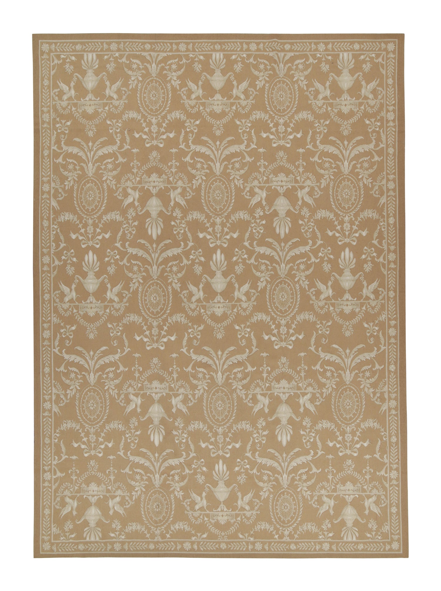 Rug & Kilim's 18th-Century Aubusson style Flat Weave in Brown with White Pattern (Tapis & Kilim's 18th-Century Aubusson style Flat Weave en brun avec motif blanc)