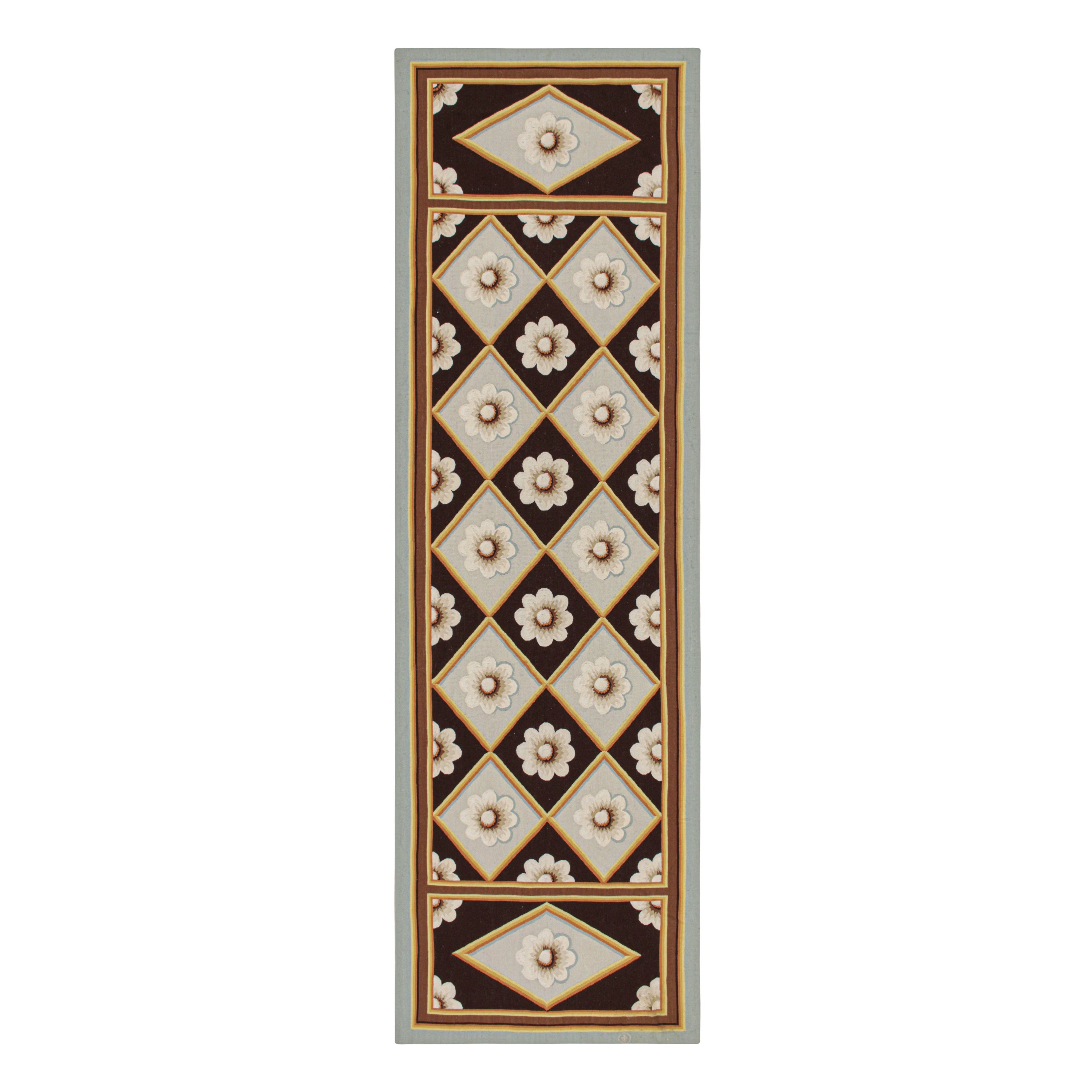 Rug & Kilim’s 18th Century Aubusson Style in Brown and White Floral Patterns For Sale