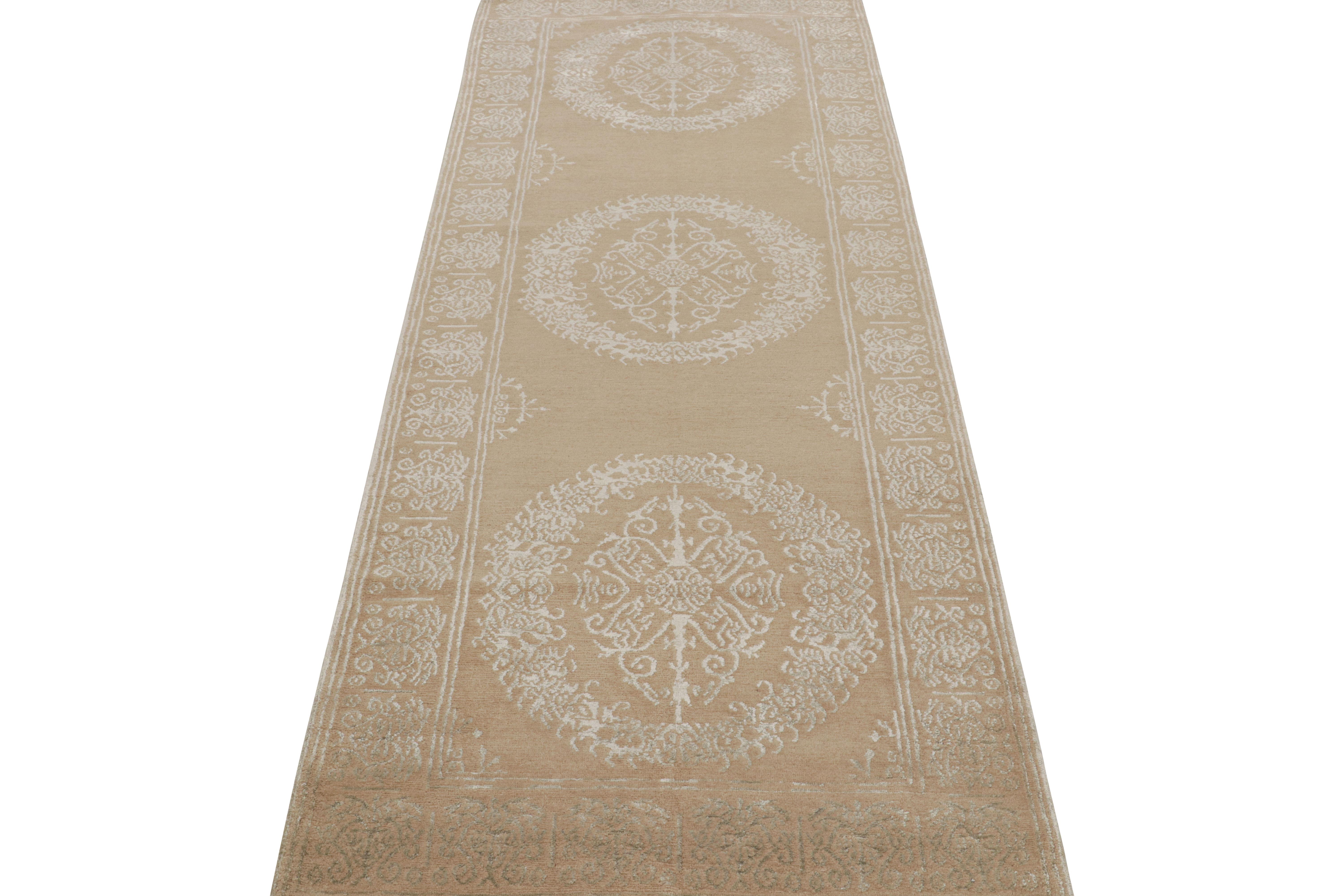 Nepalese Rug & Kilim's 18th Century Catana Inspired Geometric Silver Wool-Silk Rug For Sale